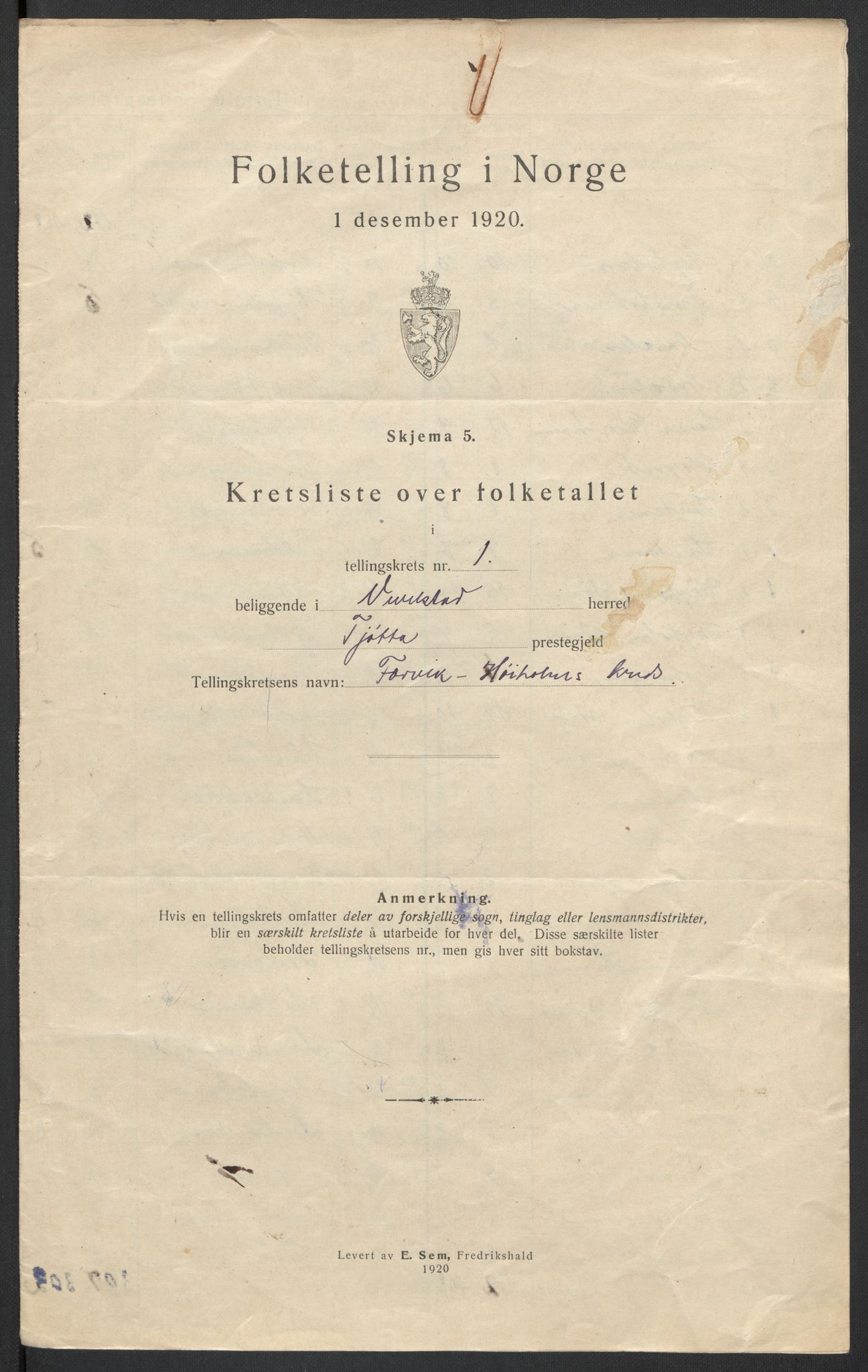 SAT, 1920 census for Vevelstad, 1920, p. 7