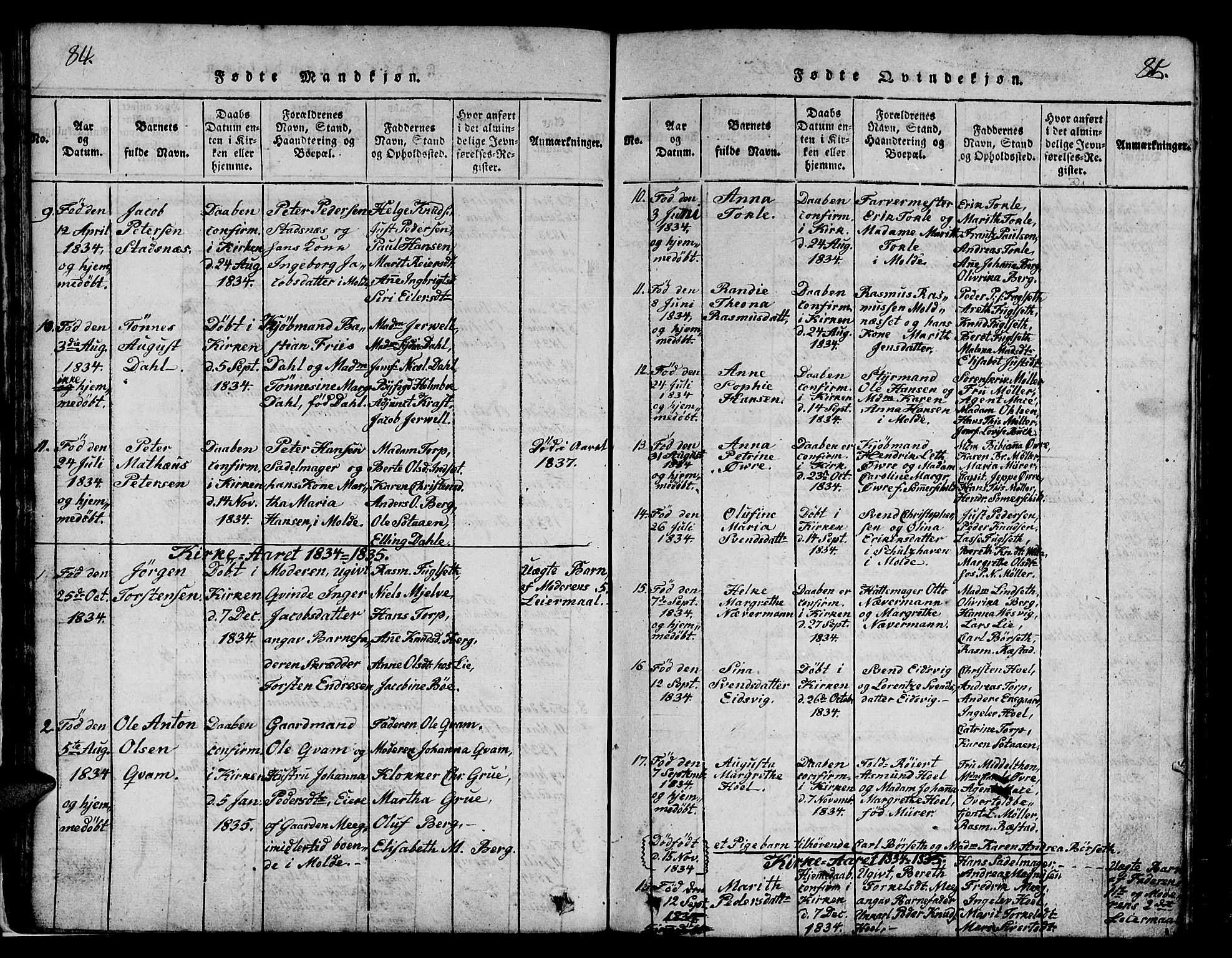 Ministerialprotokoller, klokkerbøker og fødselsregistre - Møre og Romsdal, SAT/A-1454/558/L0700: Parish register (copy) no. 558C01, 1818-1868, p. 84-85