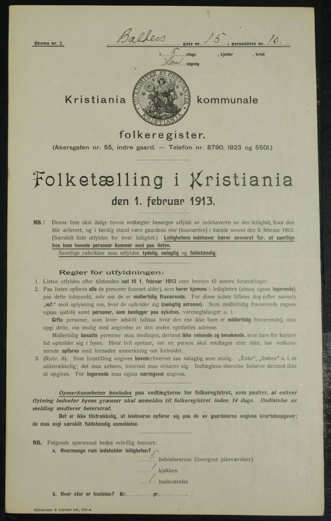 OBA, Municipal Census 1913 for Kristiania, 1913, p. 3189