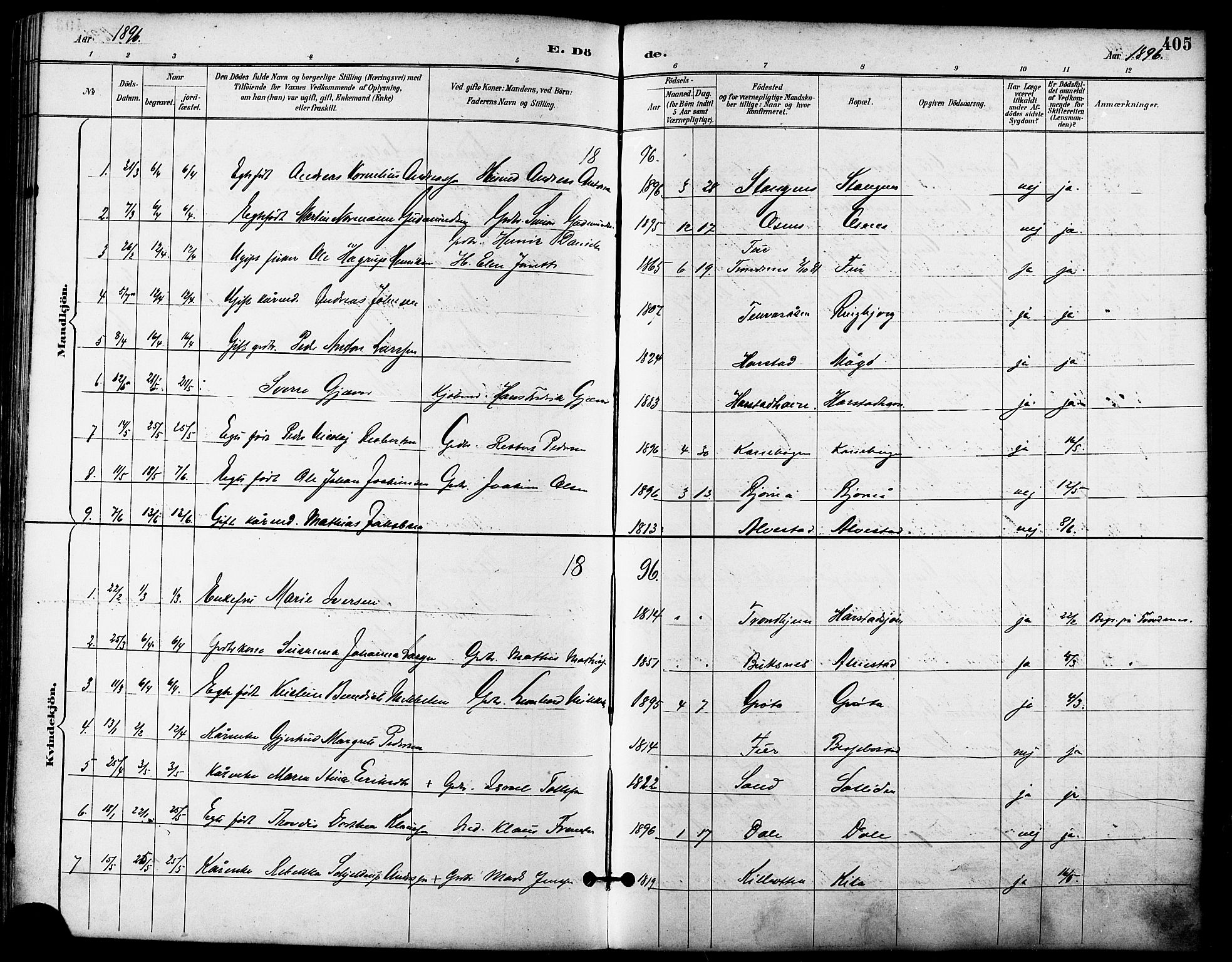 Trondenes sokneprestkontor, SATØ/S-1319/H/Ha/L0016kirke: Parish register (official) no. 16, 1890-1898, p. 405