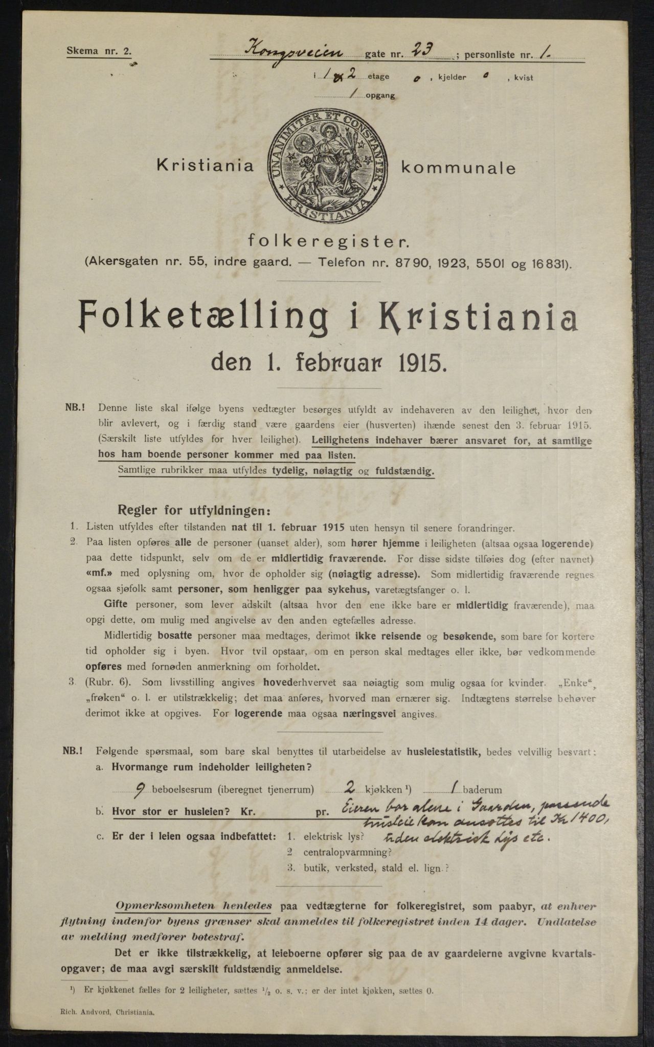 OBA, Municipal Census 1915 for Kristiania, 1915, p. 52511