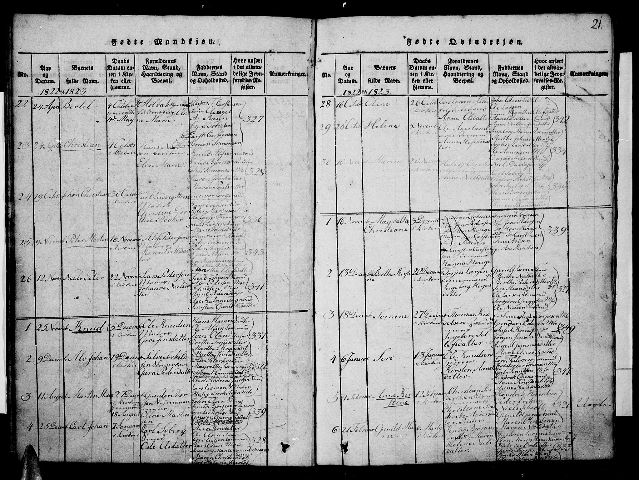 Risør sokneprestkontor, SAK/1111-0035/F/Fb/L0004: Parish register (copy) no. B 4, 1816-1848, p. 21