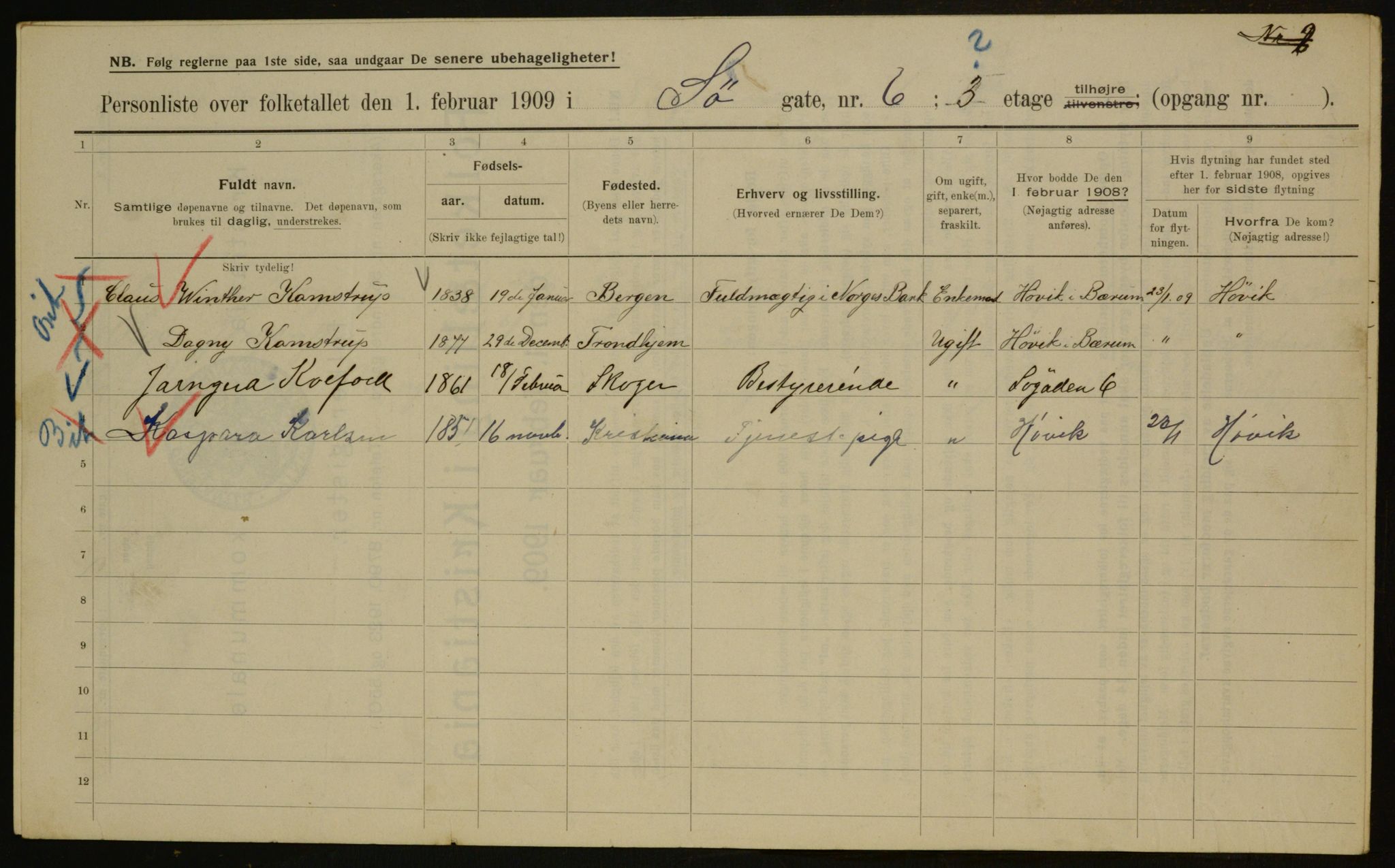 OBA, Municipal Census 1909 for Kristiania, 1909, p. 96196