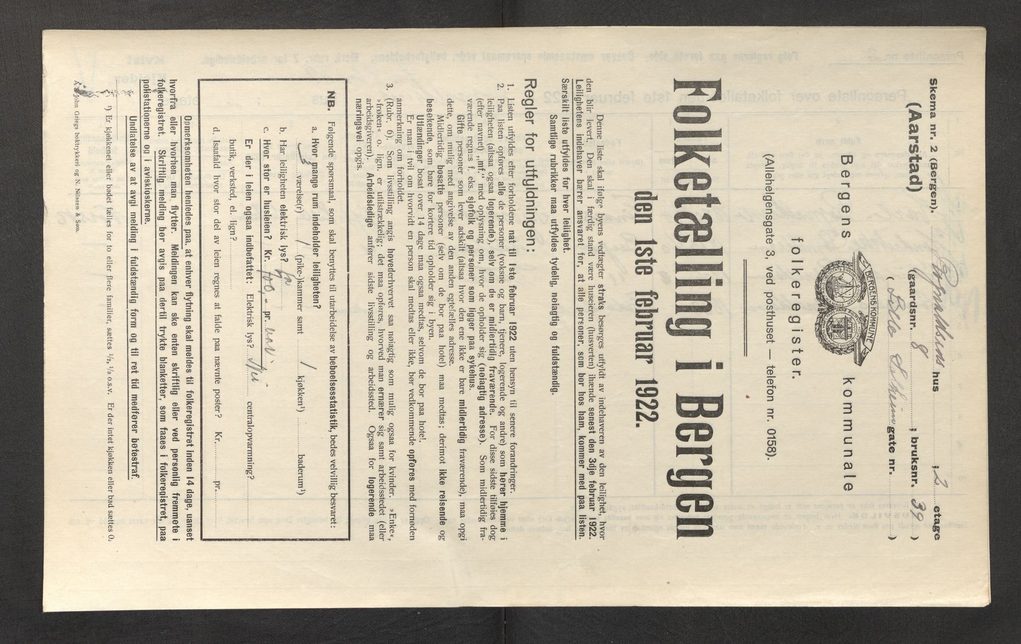 SAB, Municipal Census 1922 for Bergen, 1922, p. 59505