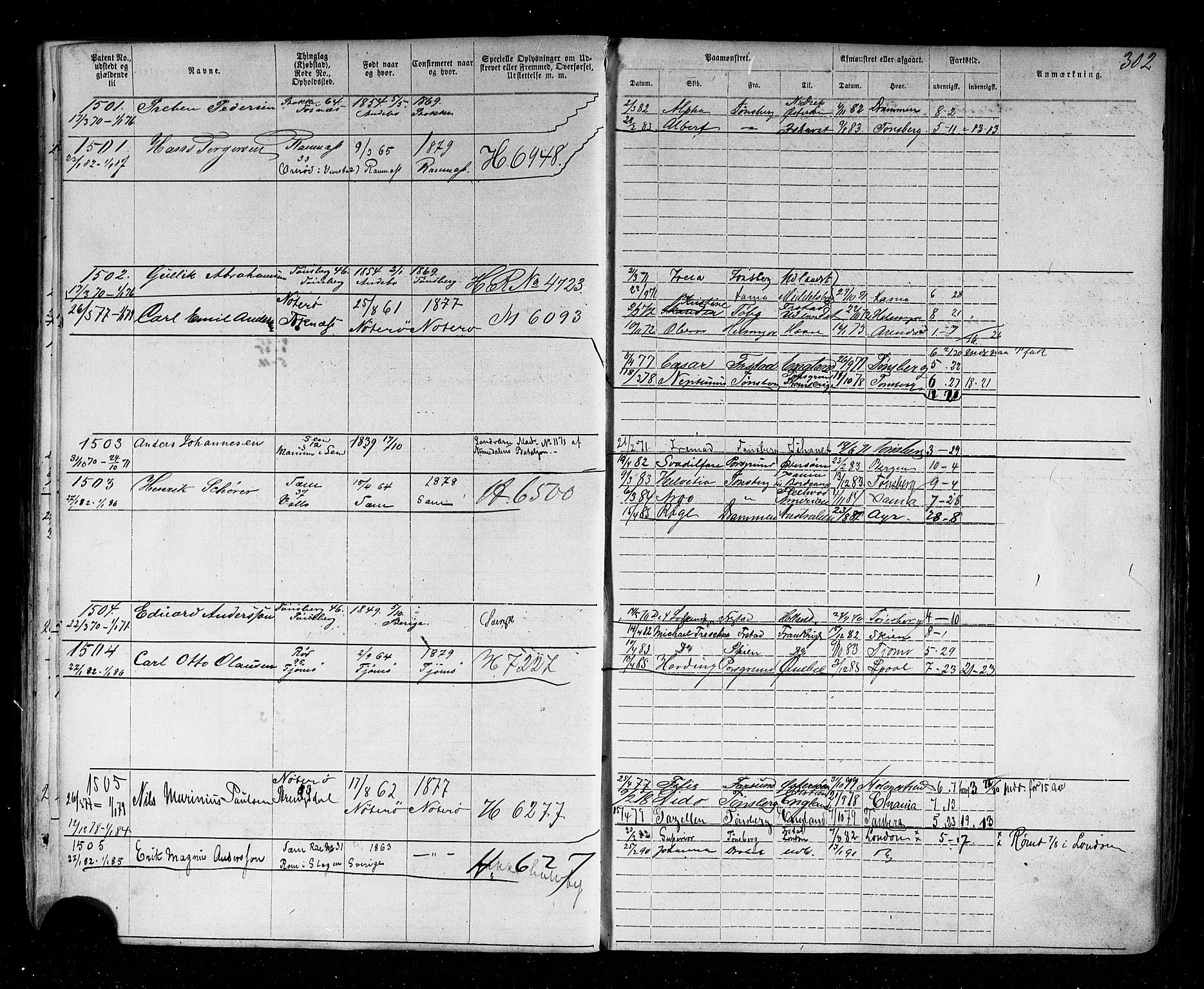 Tønsberg innrulleringskontor, AV/SAKO-A-786/F/Fb/L0002: Annotasjonsrulle Patent nr. 1-2635, 1869-1877, p. 339