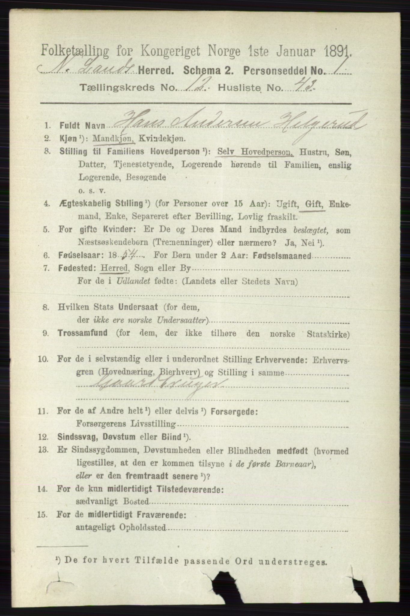 RA, 1891 census for 0538 Nordre Land, 1891, p. 3472