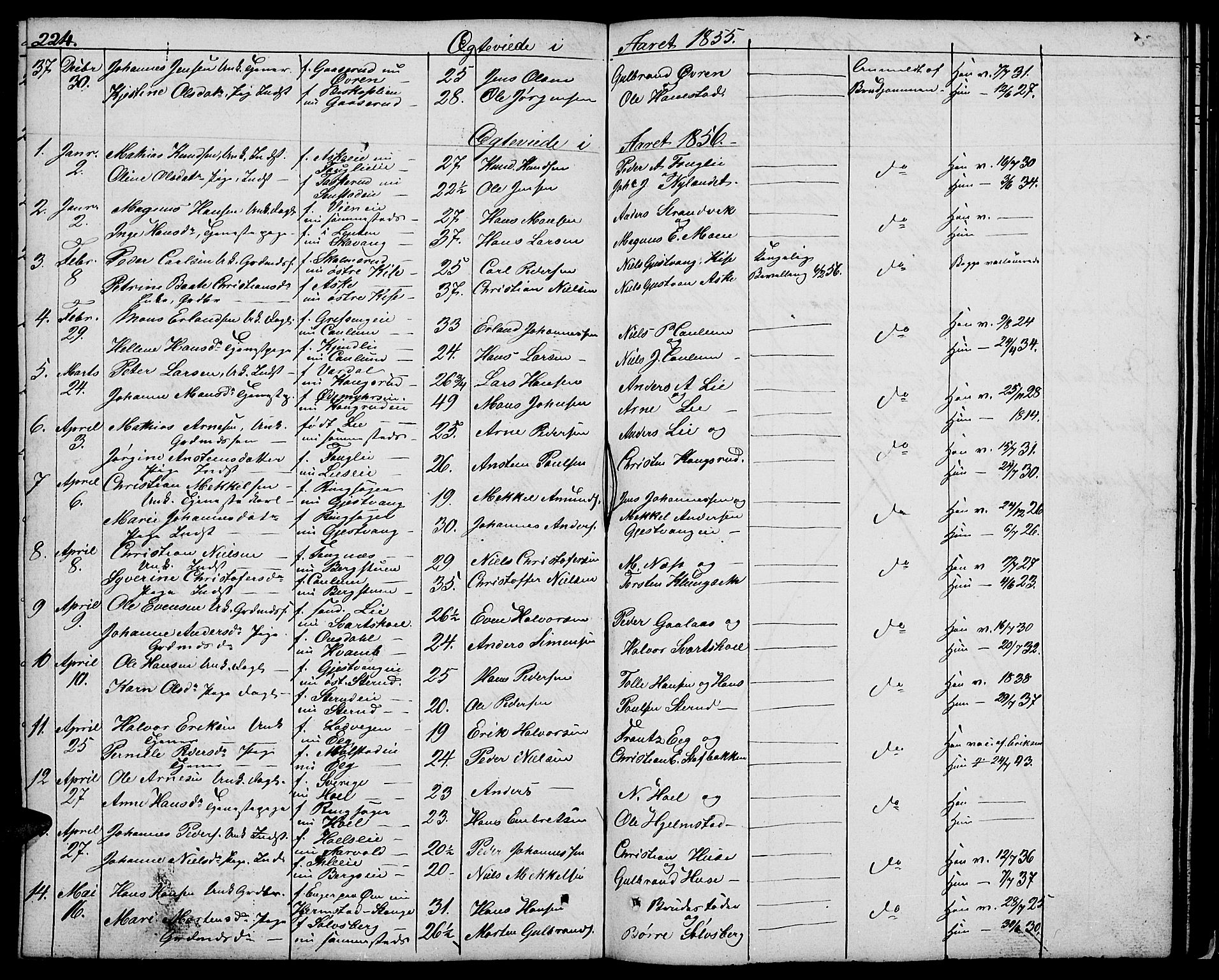 Nes prestekontor, Hedmark, SAH/PREST-020/L/La/L0004: Parish register (copy) no. 4, 1832-1861, p. 224
