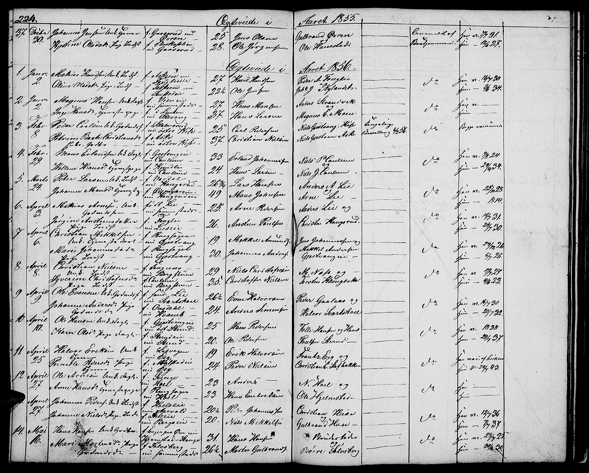 Nes prestekontor, Hedmark, AV/SAH-PREST-020/L/La/L0004: Parish register (copy) no. 4, 1832-1861, p. 224