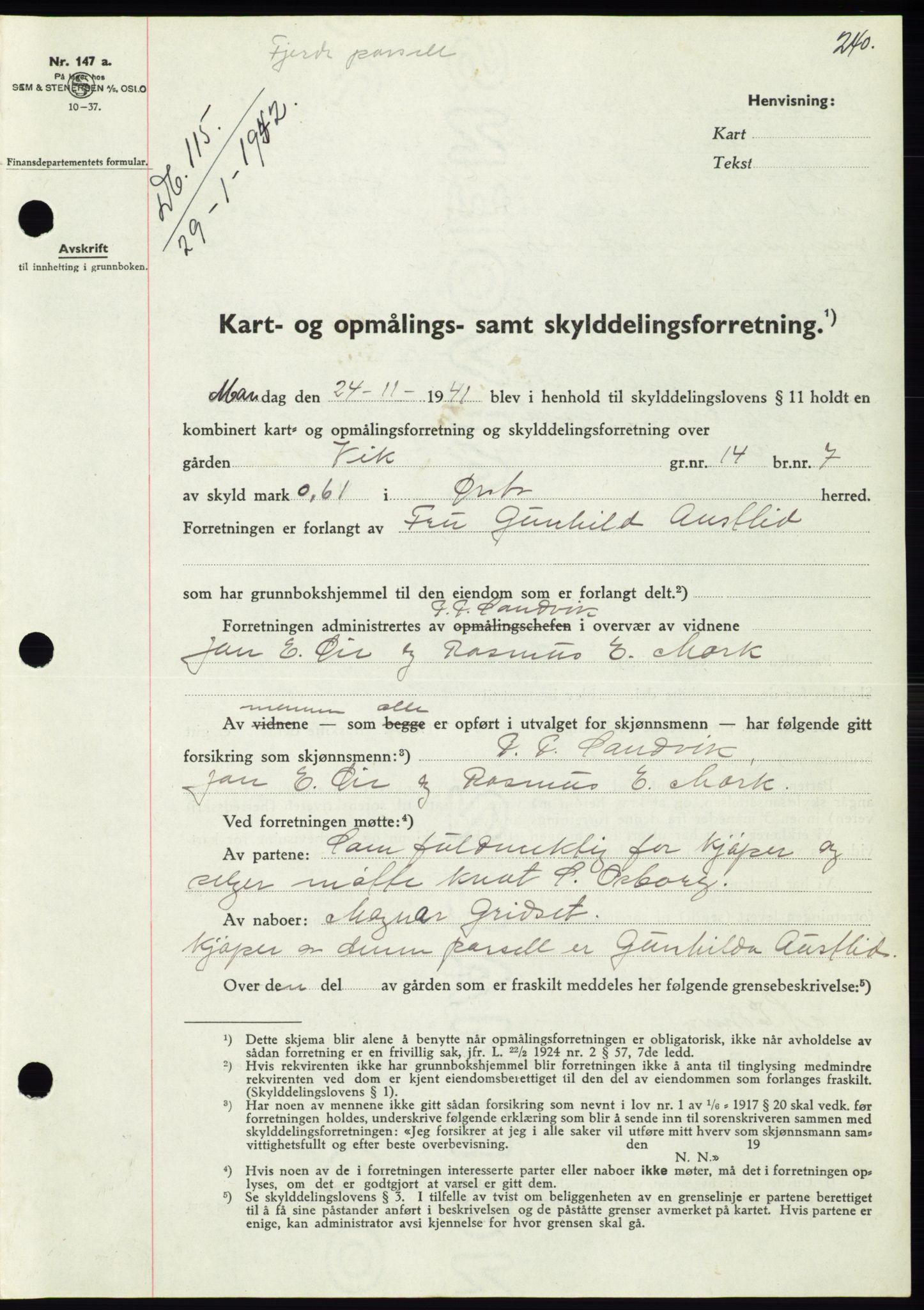 Søre Sunnmøre sorenskriveri, AV/SAT-A-4122/1/2/2C/L0073: Mortgage book no. 67, 1941-1942, Diary no: : 115/1942