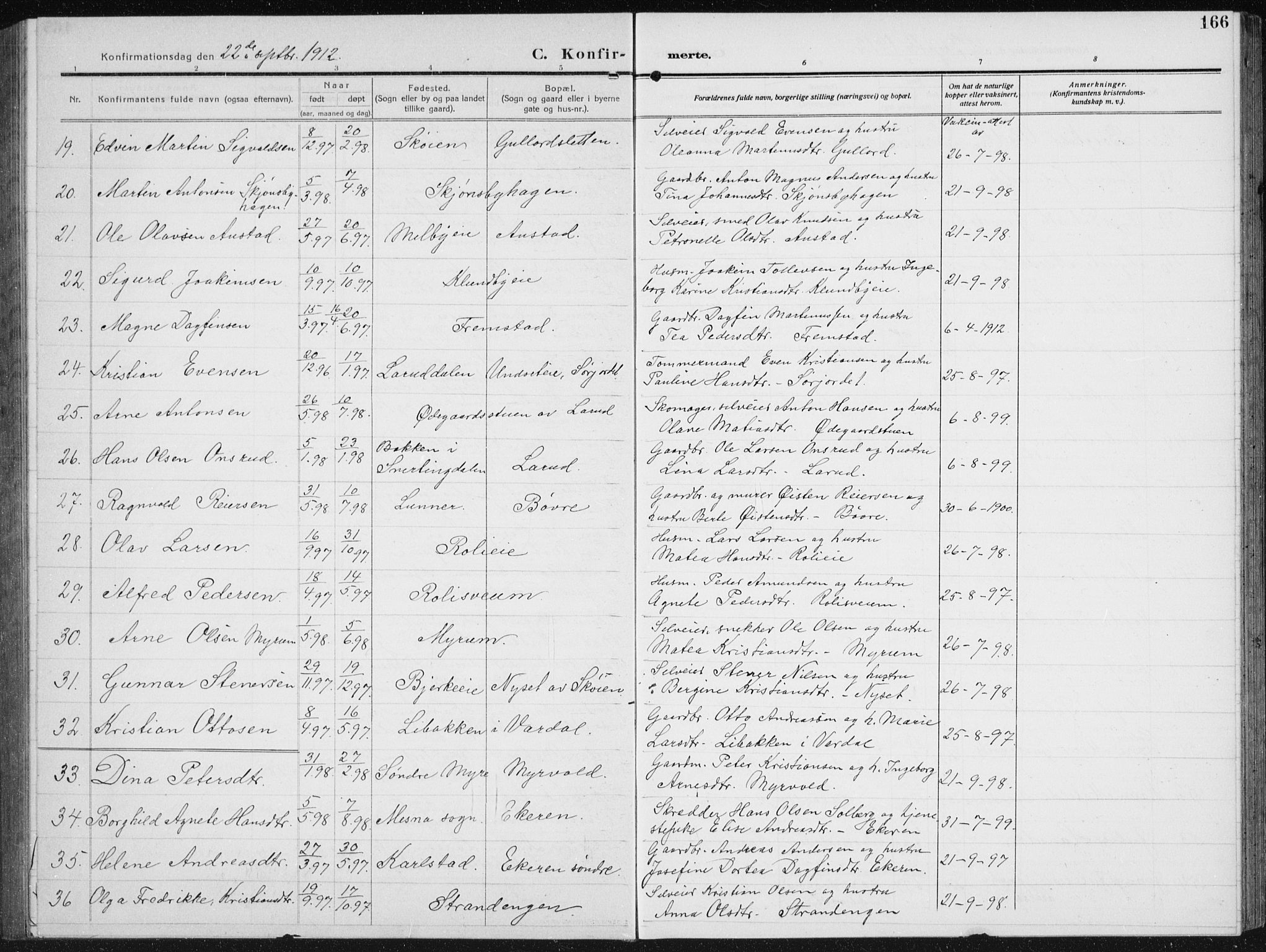 Biri prestekontor, AV/SAH-PREST-096/H/Ha/Hab/L0006: Parish register (copy) no. 6, 1909-1938, p. 166