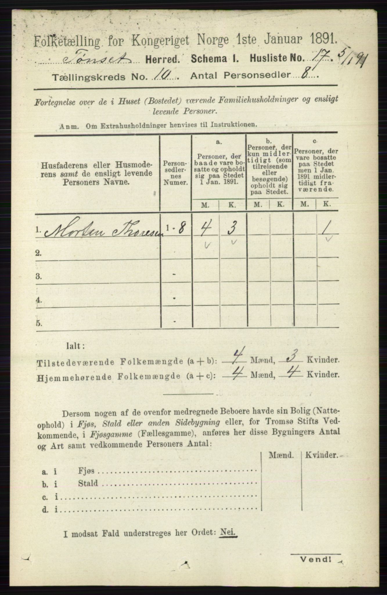 RA, 1891 census for 0437 Tynset, 1891, p. 2826