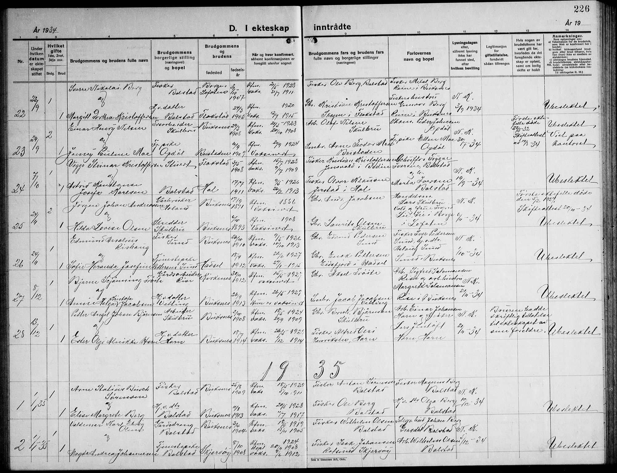 Ministerialprotokoller, klokkerbøker og fødselsregistre - Nordland, AV/SAT-A-1459/881/L1170: Parish register (copy) no. 881C07, 1930-1943, p. 226