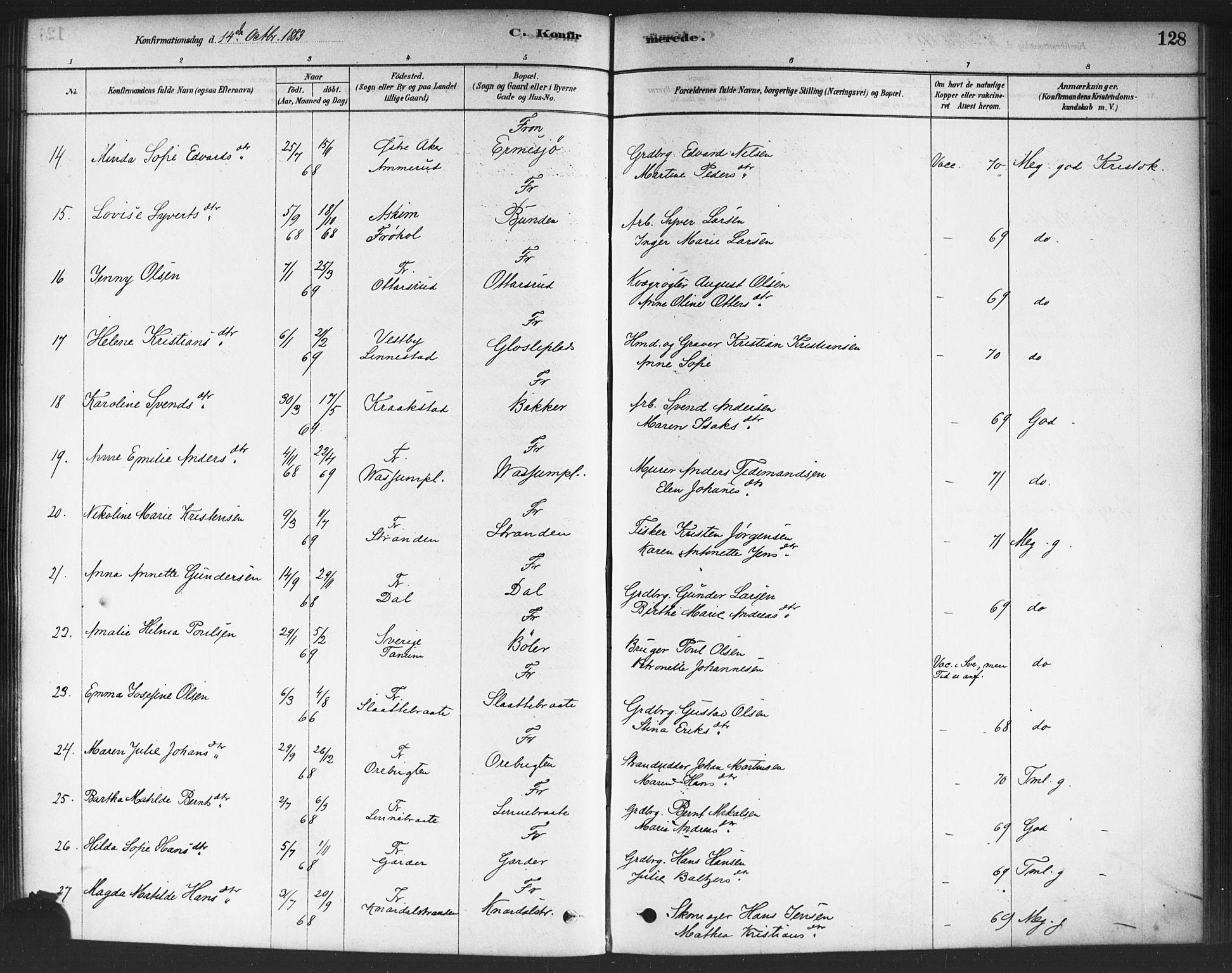 Drøbak prestekontor Kirkebøker, AV/SAO-A-10142a/F/Fc/L0002: Parish register (official) no. III 2, 1878-1891, p. 128