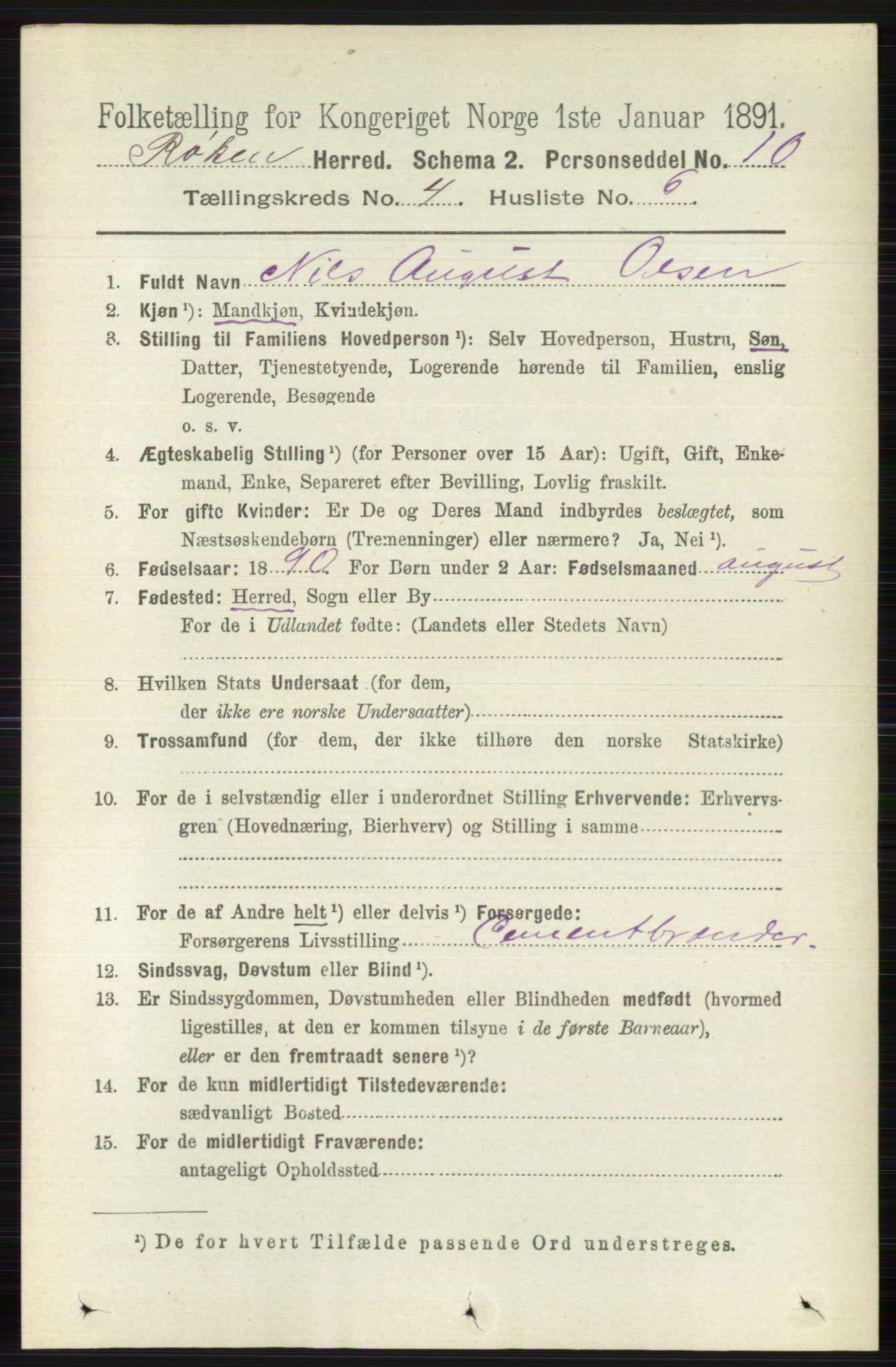 RA, 1891 census for 0627 Røyken, 1891, p. 1900