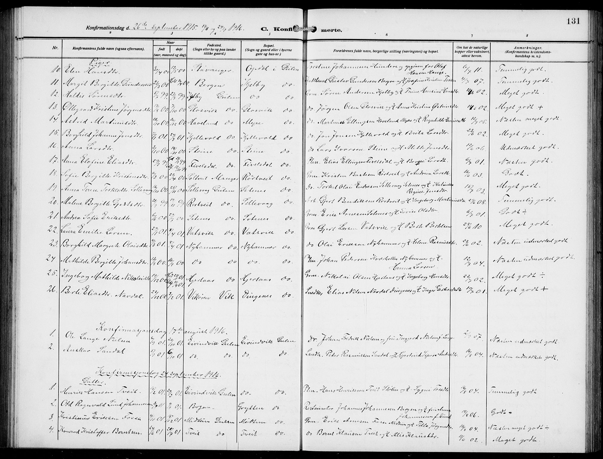 Gulen sokneprestembete, AV/SAB-A-80201/H/Hab/Habb/L0004: Parish register (copy) no. B 4, 1908-1936, p. 131