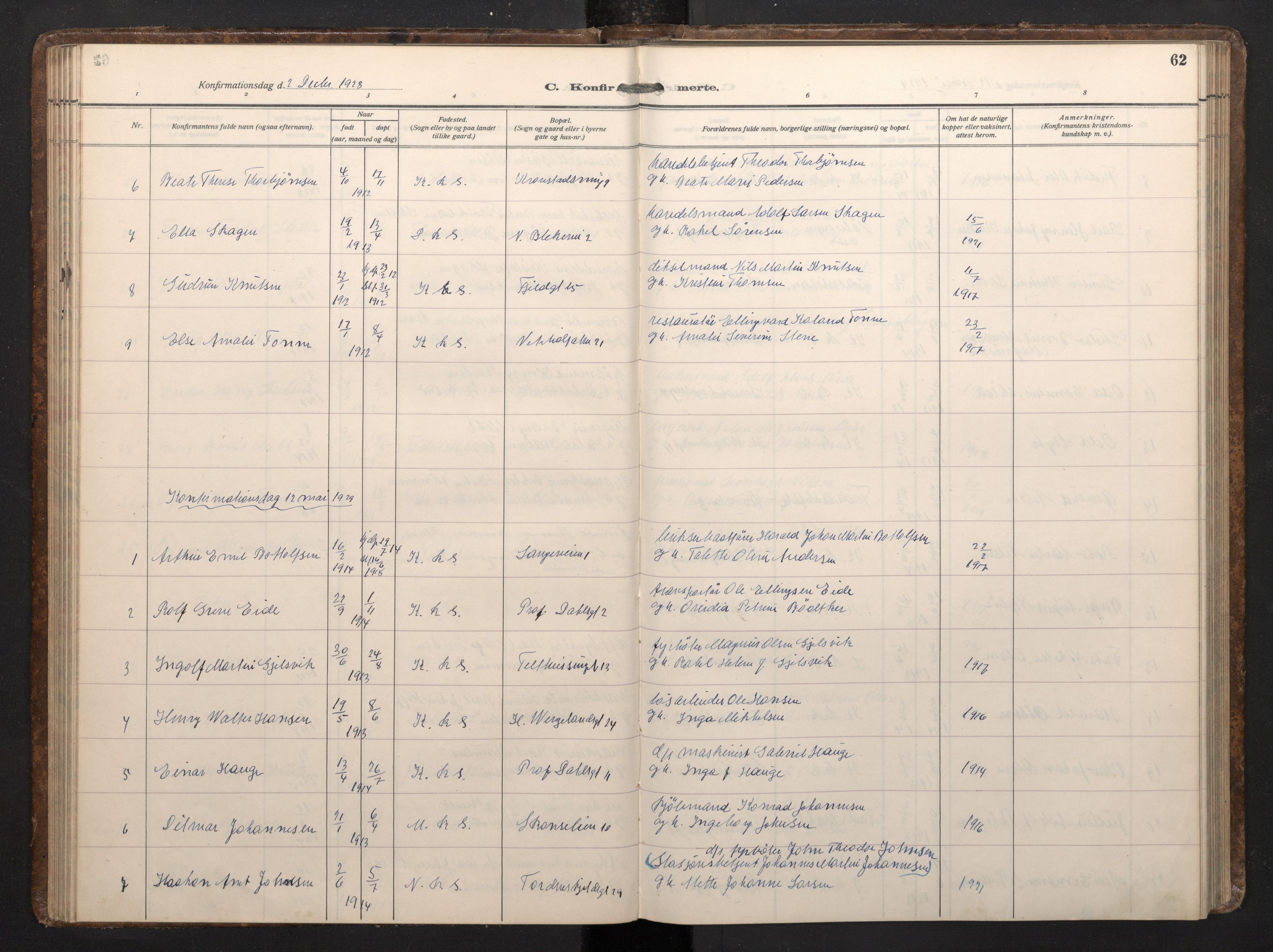 Korskirken sokneprestembete, SAB/A-76101/H/Haa/L0032: Parish register (official) no. C 8, 1921-1948, p. 61b-62a