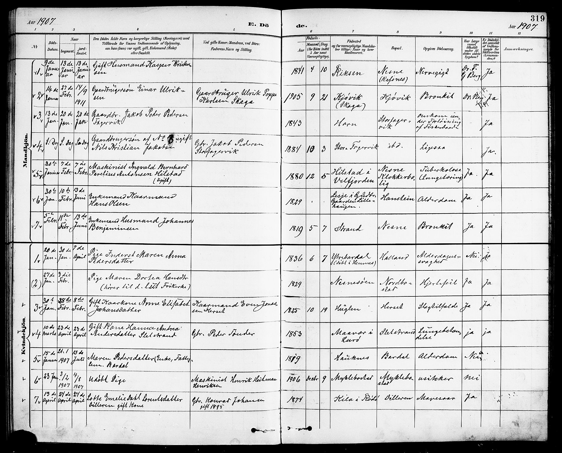 Ministerialprotokoller, klokkerbøker og fødselsregistre - Nordland, SAT/A-1459/838/L0559: Parish register (copy) no. 838C06, 1893-1910, p. 319