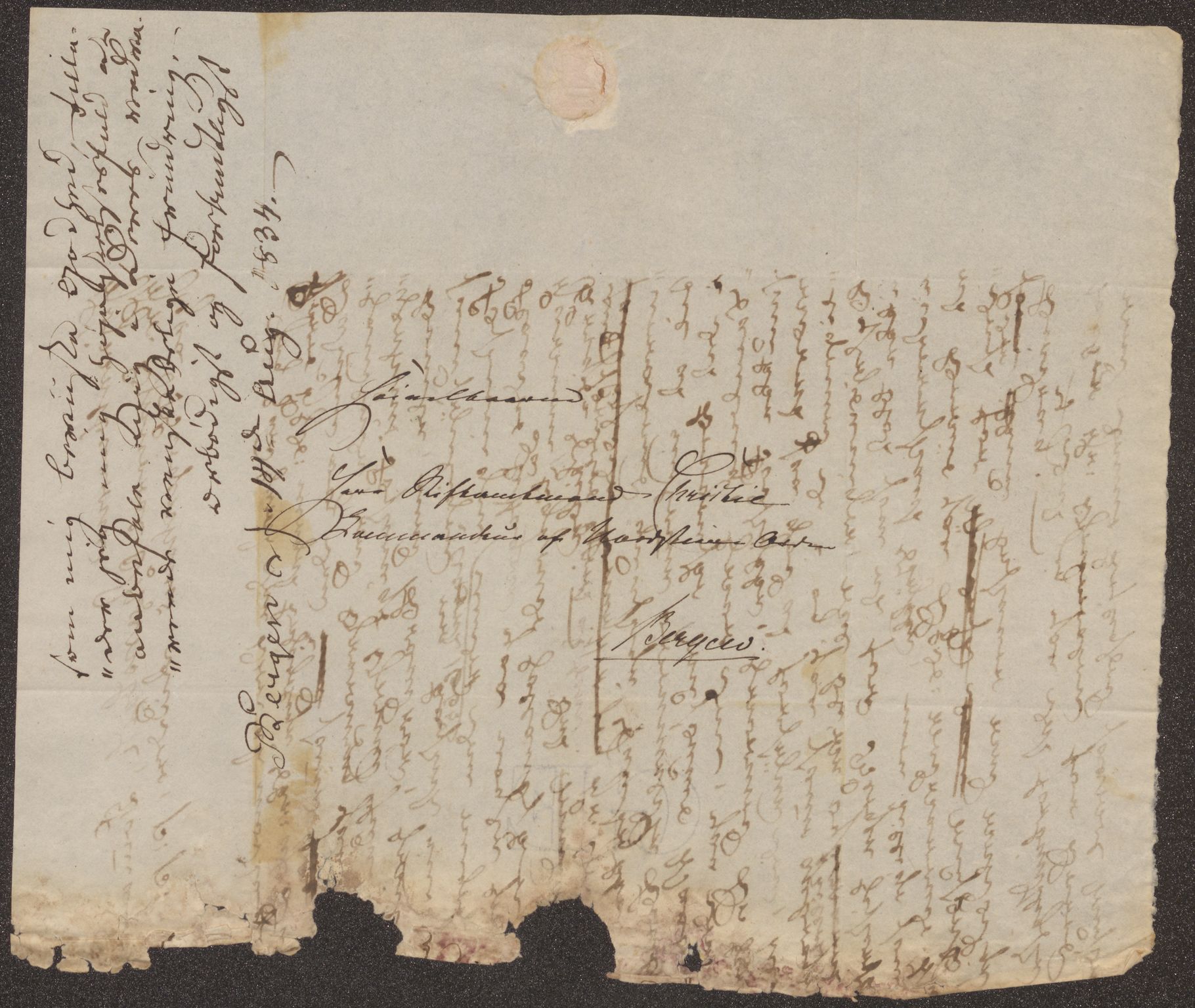 Bergens Museum, UMB/A007/D/Da/L0007/0001: Innkommende brev 1834 - 1835 / Innkommende brev 1834, 1834