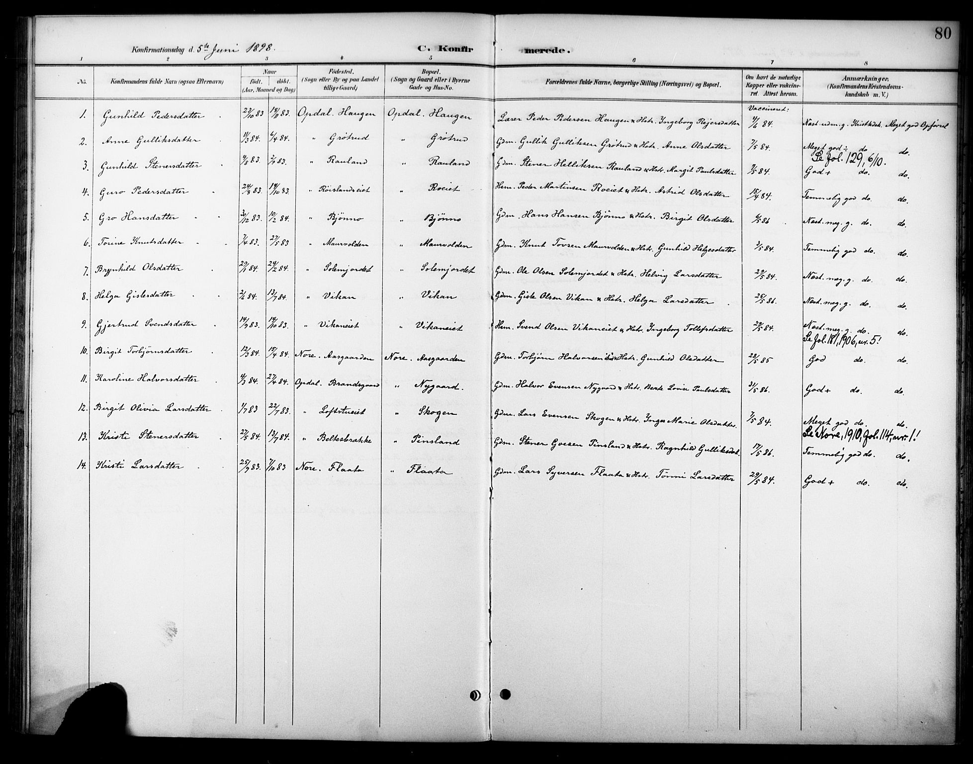 Nore kirkebøker, SAKO/A-238/F/Fc/L0005: Parish register (official) no. III 5, 1898-1922, p. 80