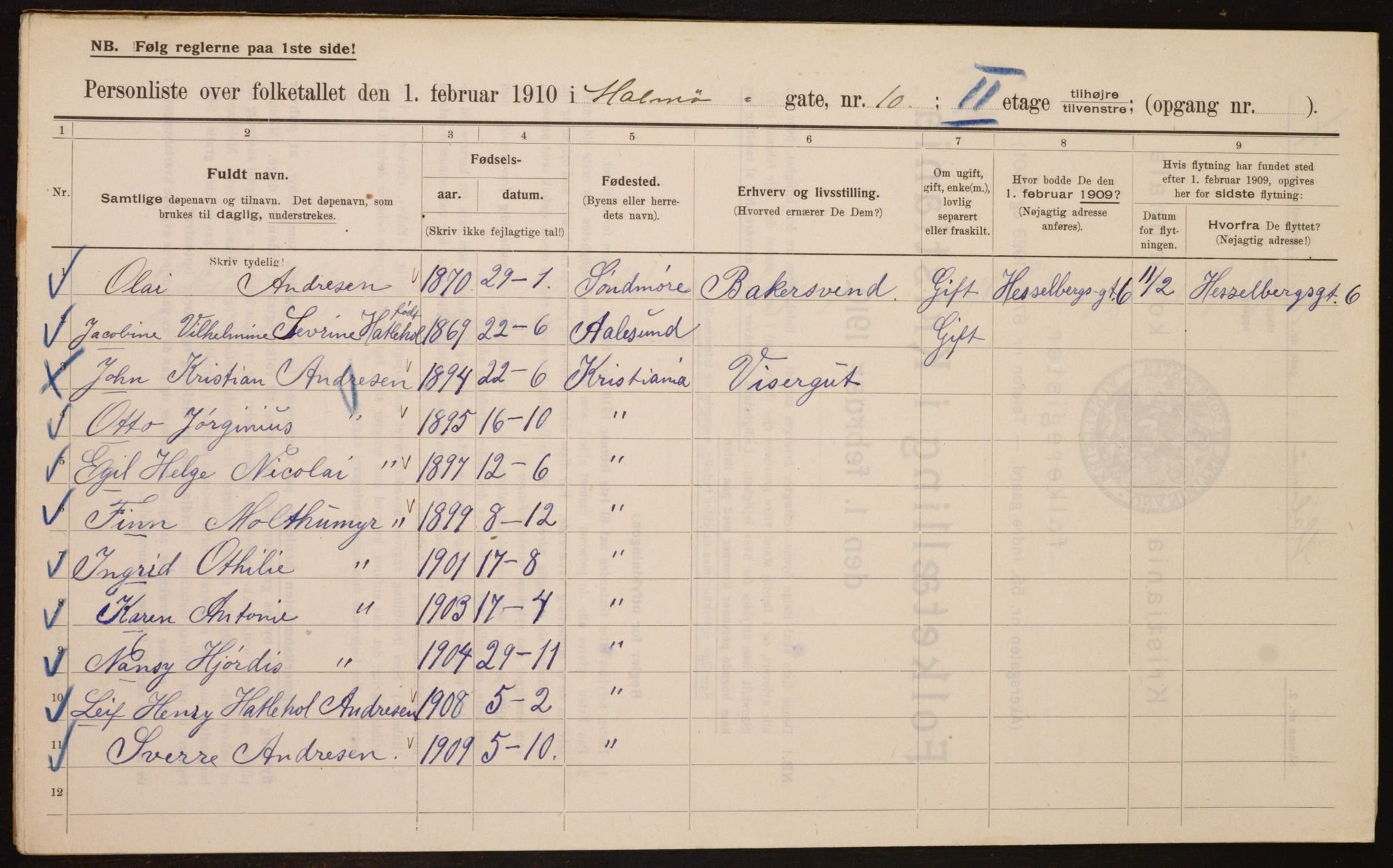 OBA, Municipal Census 1910 for Kristiania, 1910, p. 58034