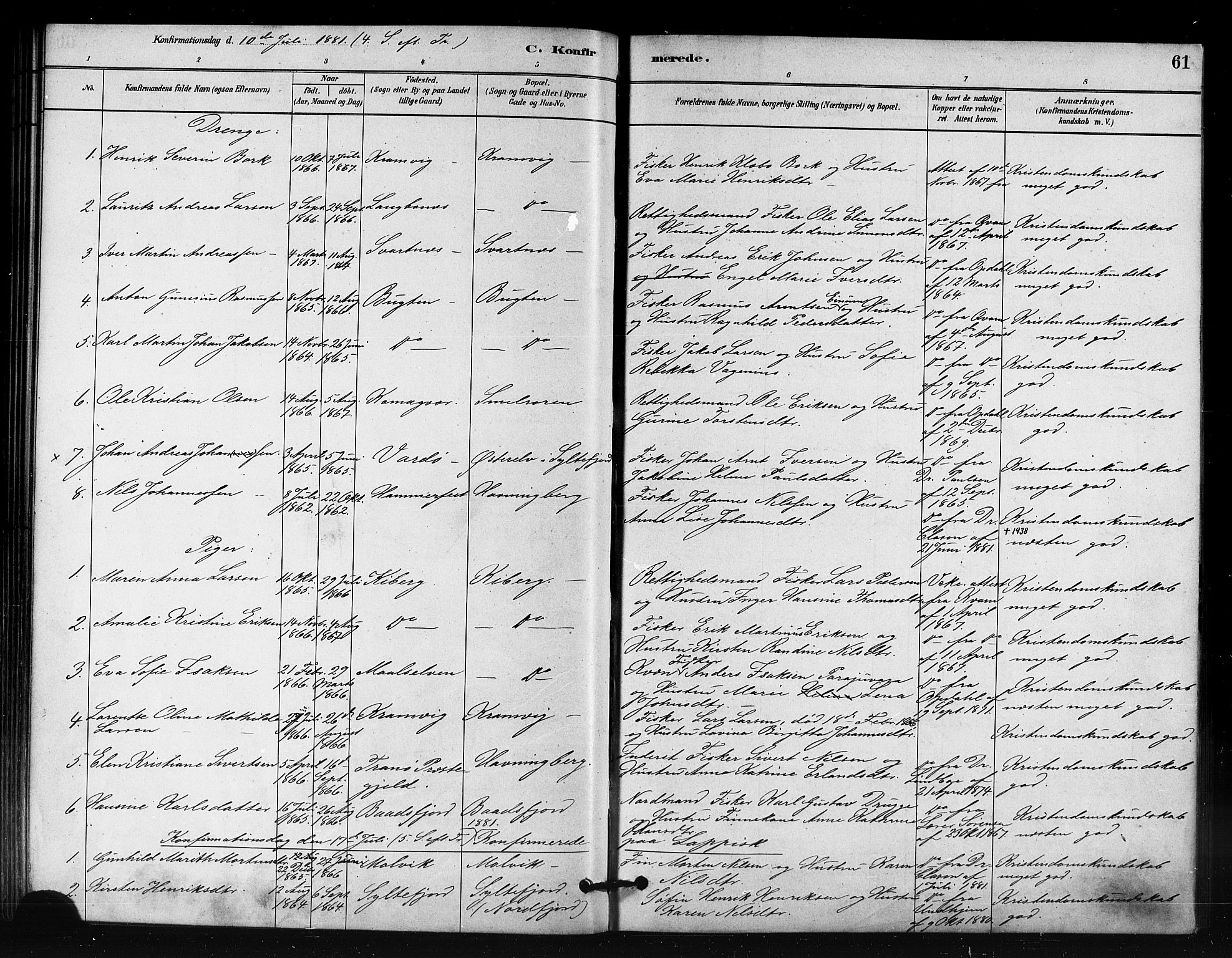 Vardø sokneprestkontor, SATØ/S-1332/H/Ha/L0008kirke: Parish register (official) no. 8, 1879-1887, p. 61