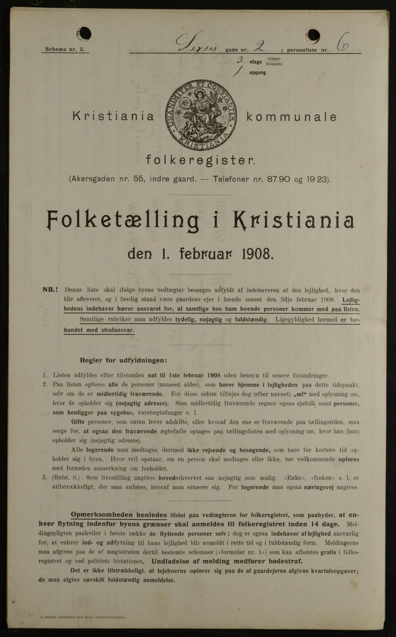 OBA, Municipal Census 1908 for Kristiania, 1908, p. 85155