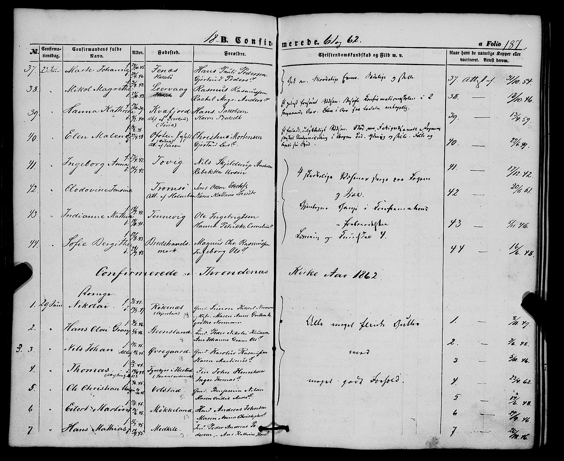 Trondenes sokneprestkontor, SATØ/S-1319/H/Ha/L0011kirke: Parish register (official) no. 11, 1853-1862, p. 187
