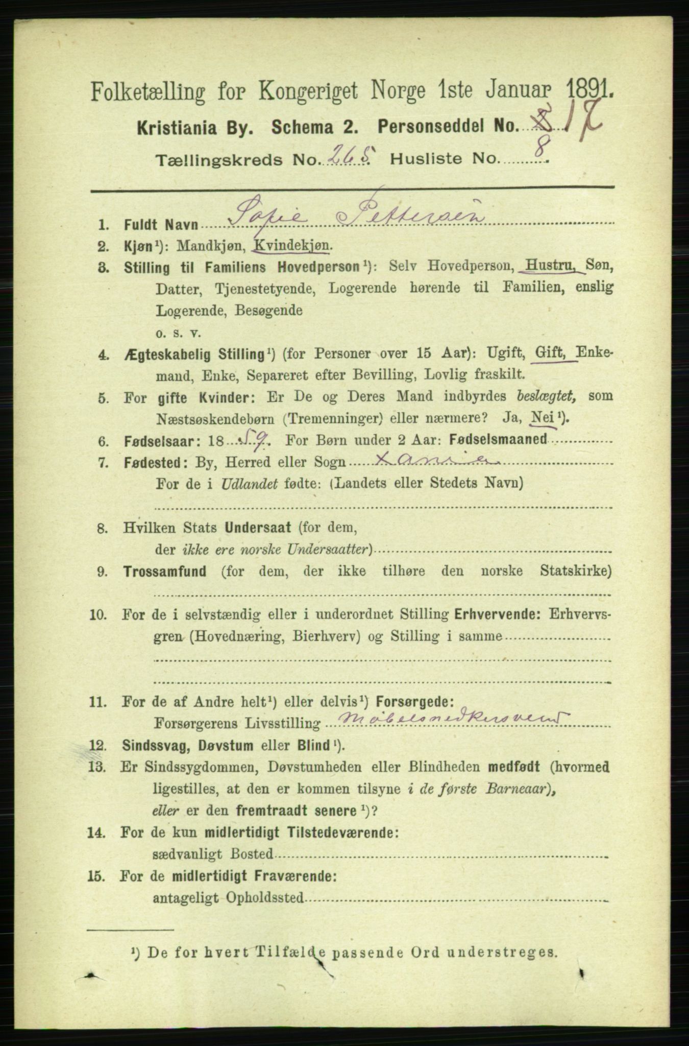 RA, 1891 census for 0301 Kristiania, 1891, p. 161098