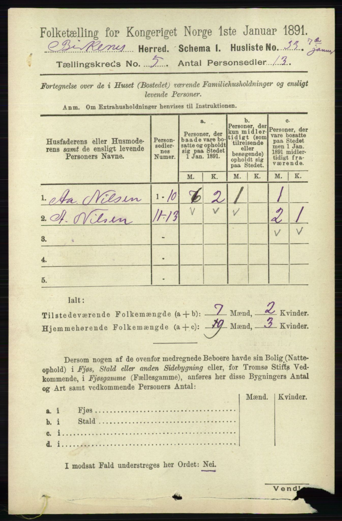RA, 1891 Census for 0928 Birkenes, 1891, p. 1529