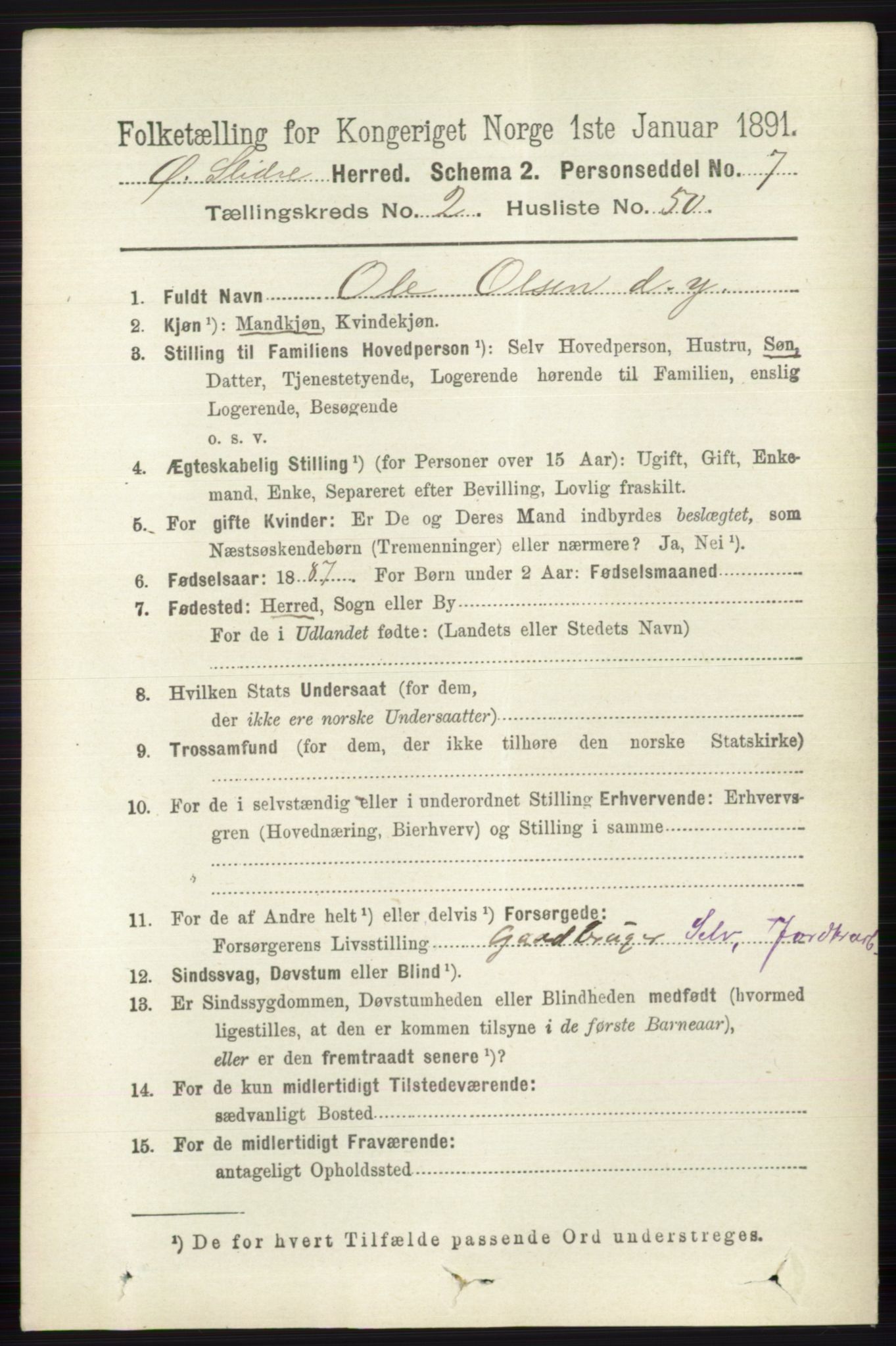 RA, 1891 census for 0544 Øystre Slidre, 1891, p. 547