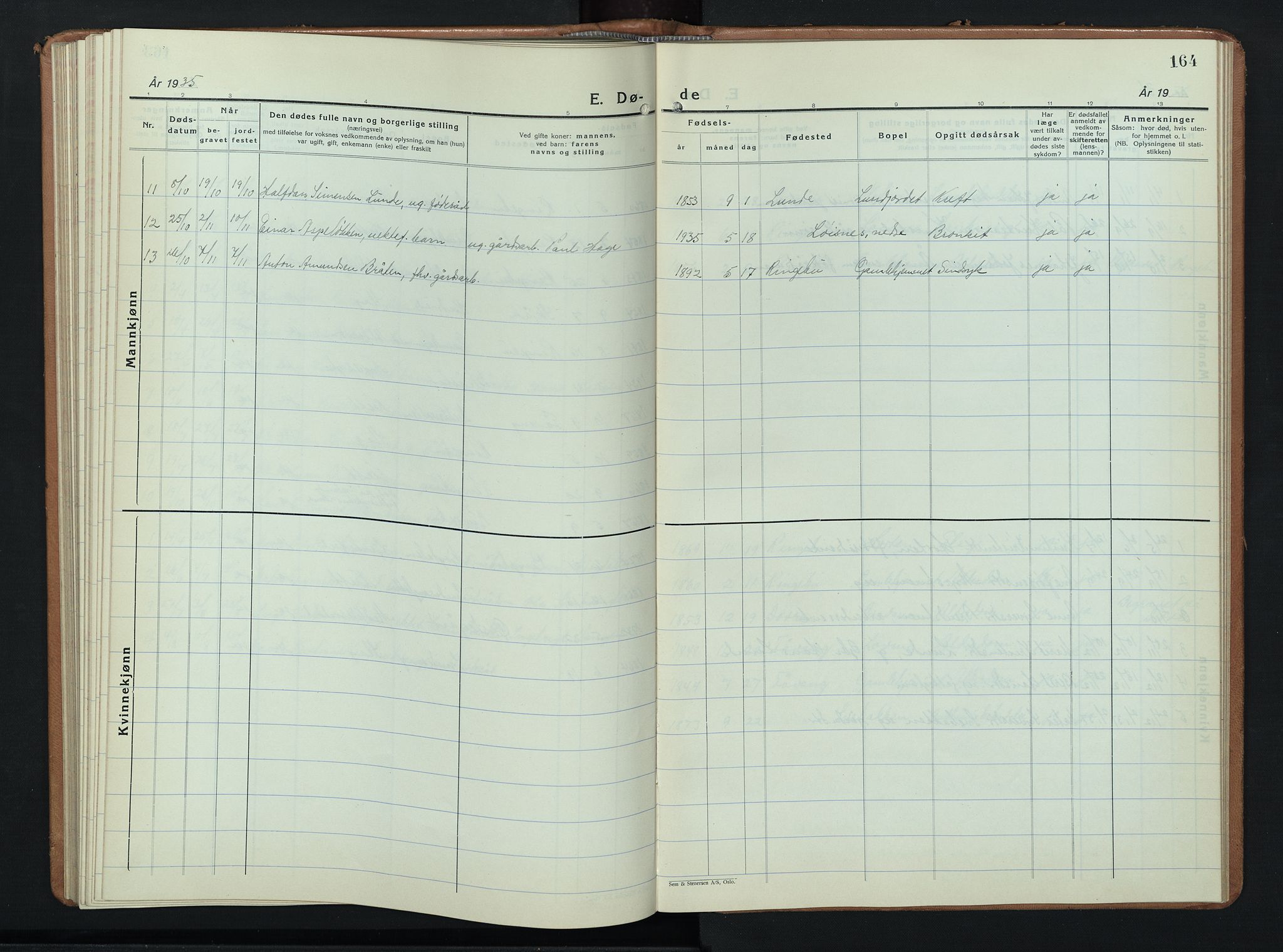 Ringebu prestekontor, AV/SAH-PREST-082/H/Ha/Hab/L0012: Parish register (copy) no. 12, 1934-1949, p. 164