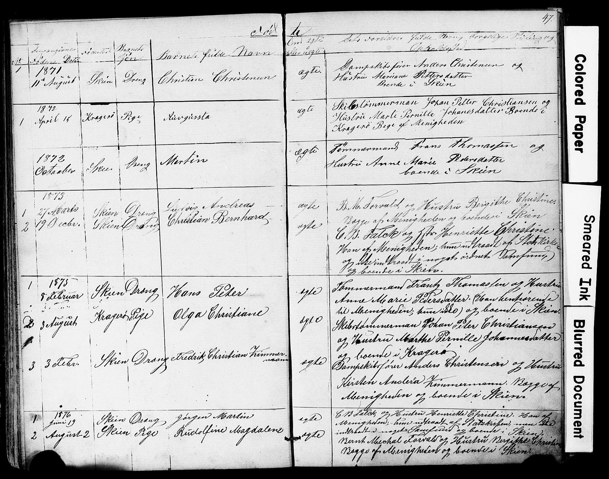 Den frie apostolisk-kristelige menighet i Skien, SAKO/P-1053/F/Fa/L0001: Dissenter register no. 1, 1856-1892, p. 47
