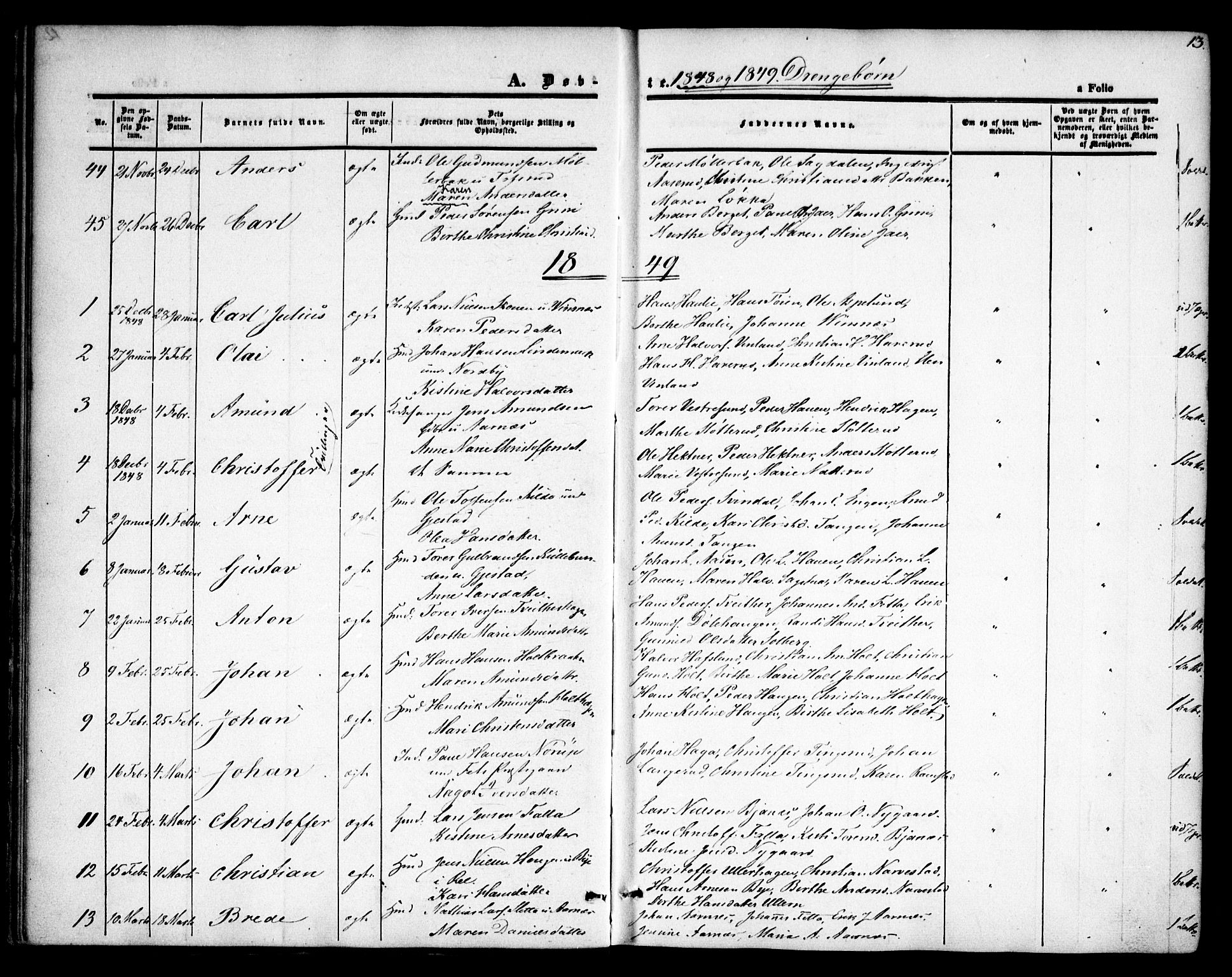 Fet prestekontor Kirkebøker, SAO/A-10370a/F/Fa/L0010: Parish register (official) no. I 10, 1847-1859, p. 13