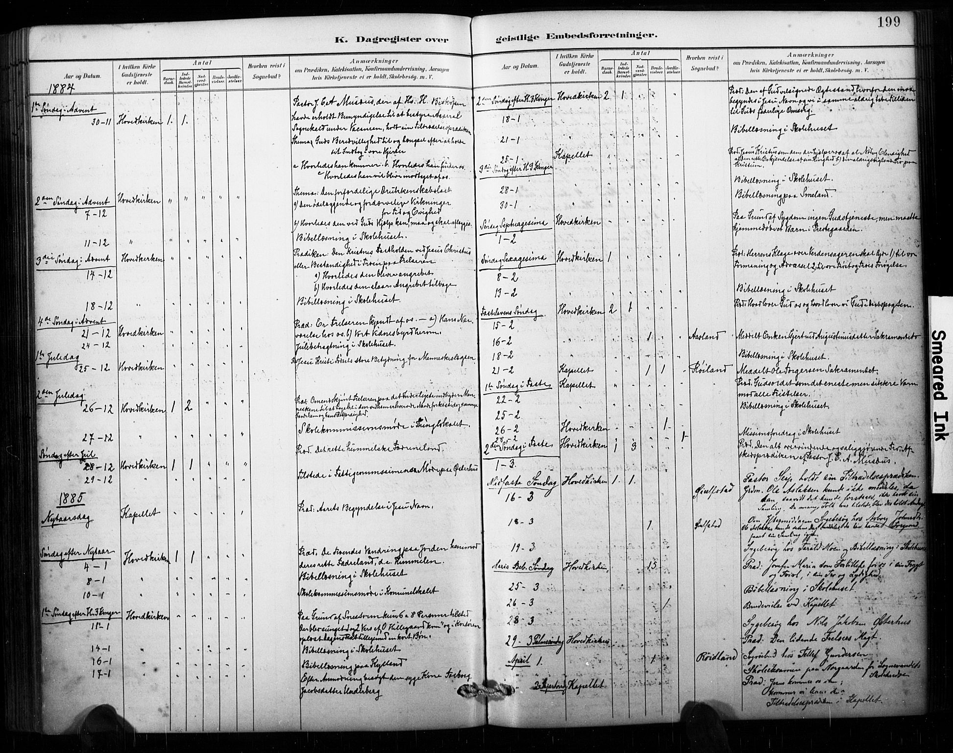 Åseral sokneprestkontor, AV/SAK-1111-0051/F/Fa/L0003: Parish register (official) no. A 3, 1884-1901, p. 199