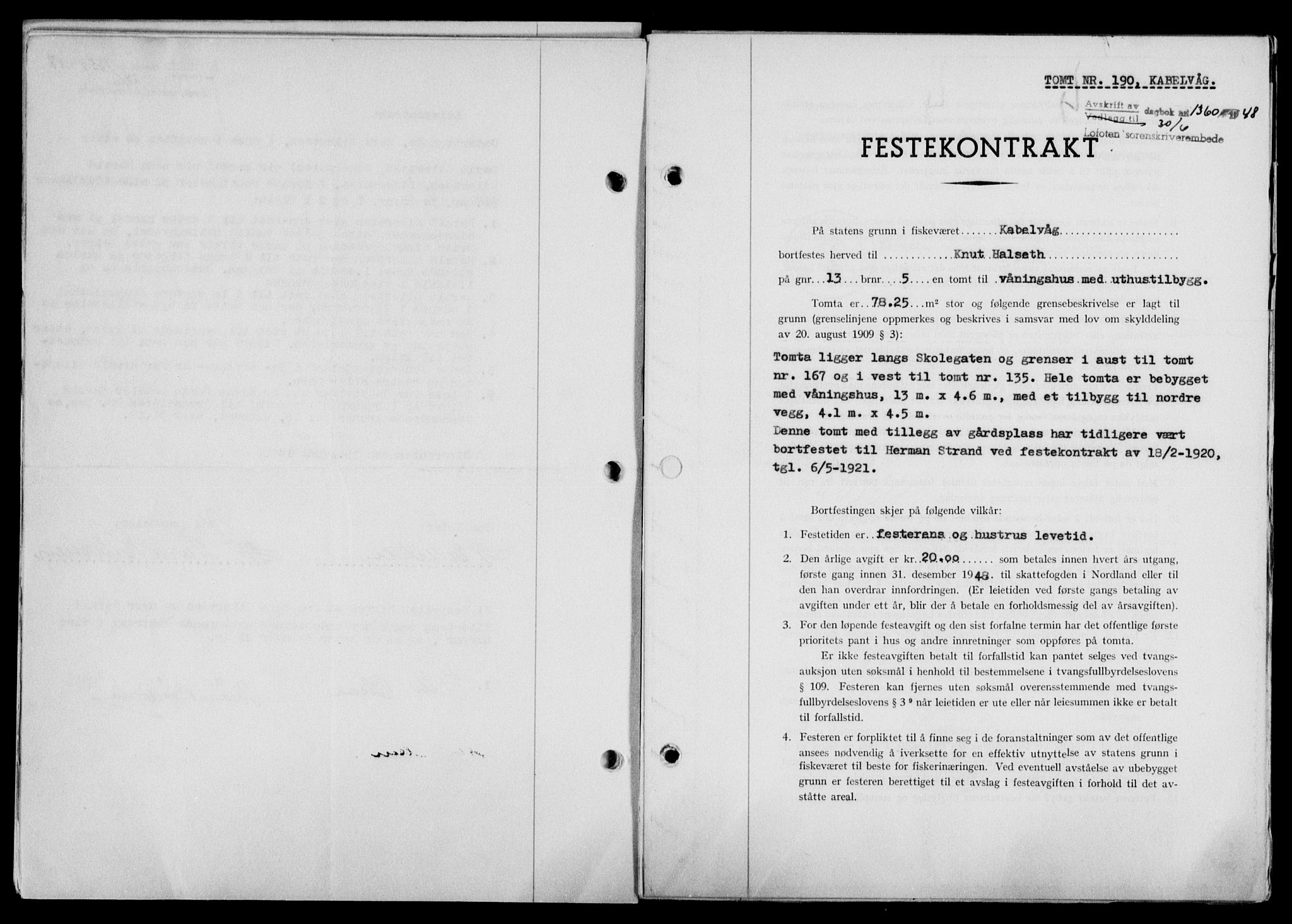 Lofoten sorenskriveri, SAT/A-0017/1/2/2C/L0018a: Mortgage book no. 18a, 1948-1948, Diary no: : 1360/1948