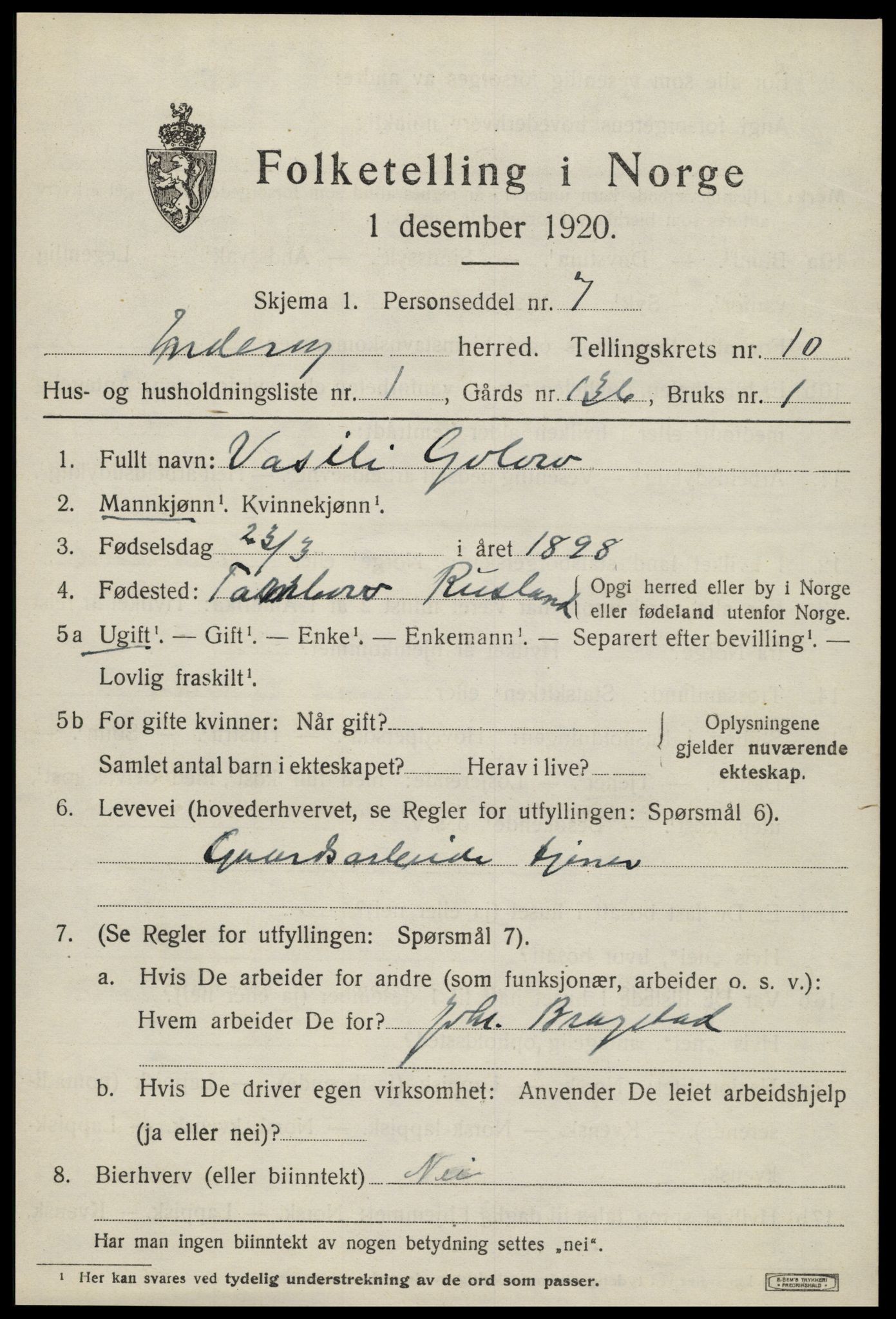 SAT, 1920 census for Inderøy, 1920, p. 6631