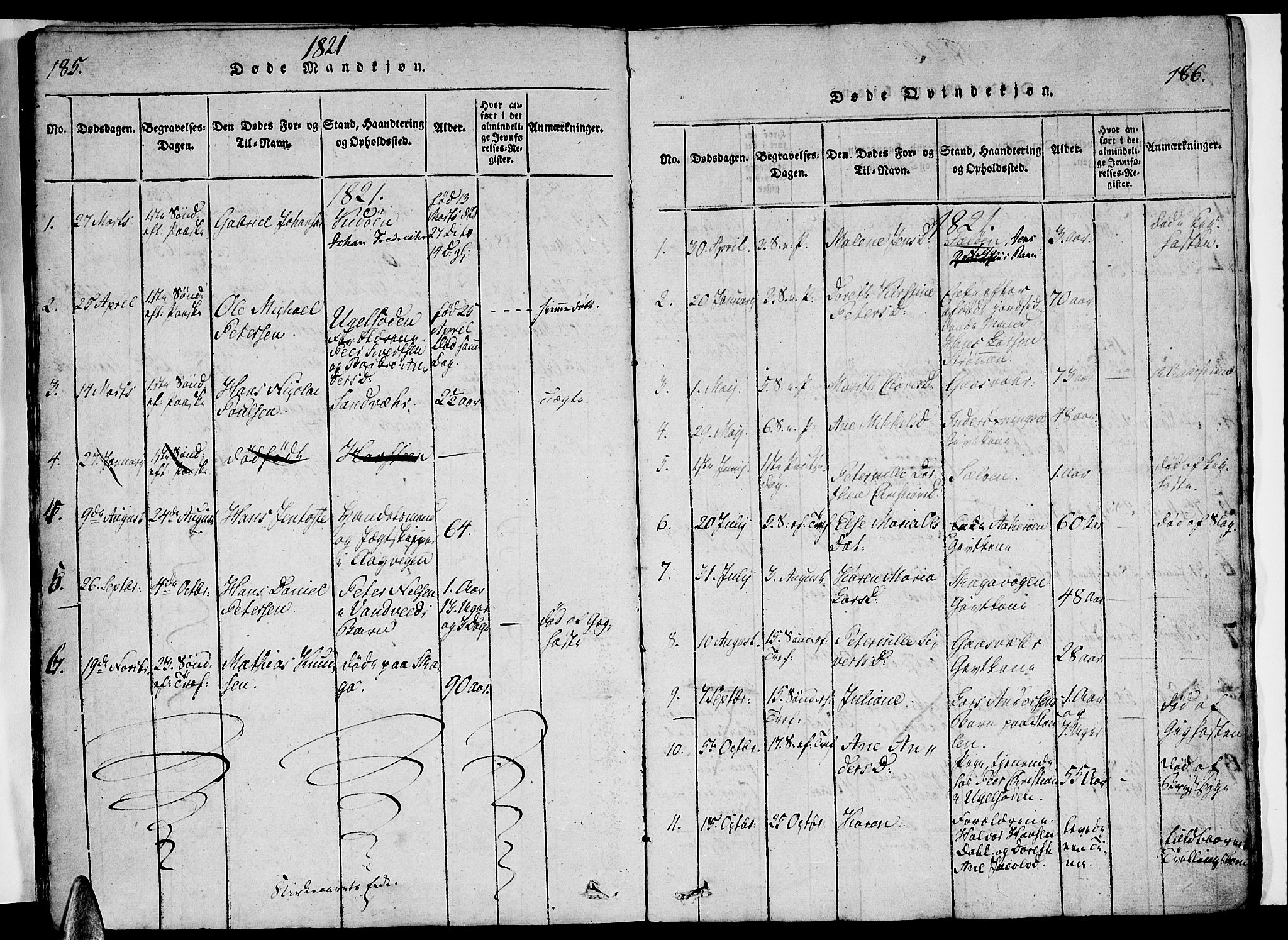 Ministerialprotokoller, klokkerbøker og fødselsregistre - Nordland, AV/SAT-A-1459/834/L0510: Parish register (copy) no. 834C01, 1820-1847, p. 185-186