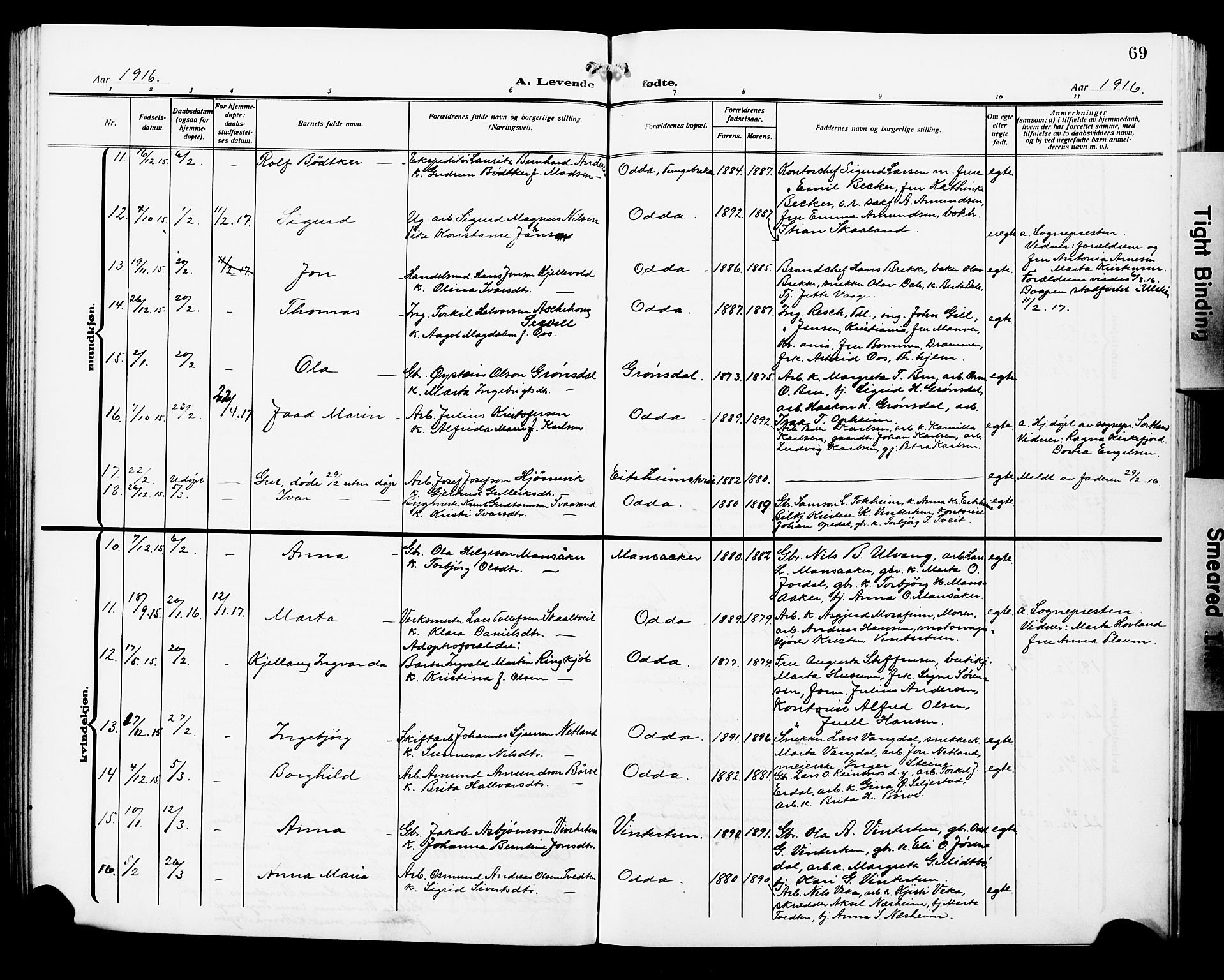 Odda Sokneprestembete, AV/SAB-A-77201/H/Hab: Parish register (copy) no. A 8, 1910-1923, p. 69