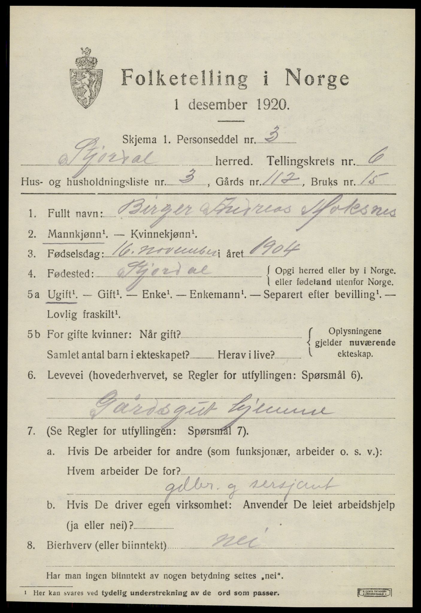 SAT, 1920 census for Stjørdal, 1920, p. 6656