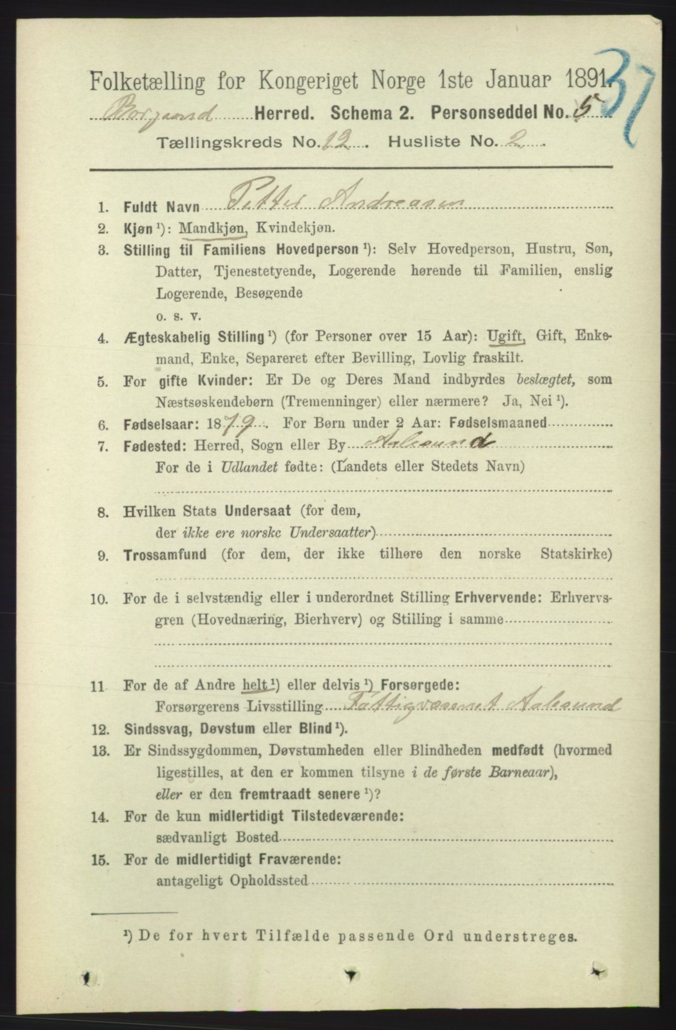 RA, 1891 census for 1531 Borgund, 1891, p. 3205