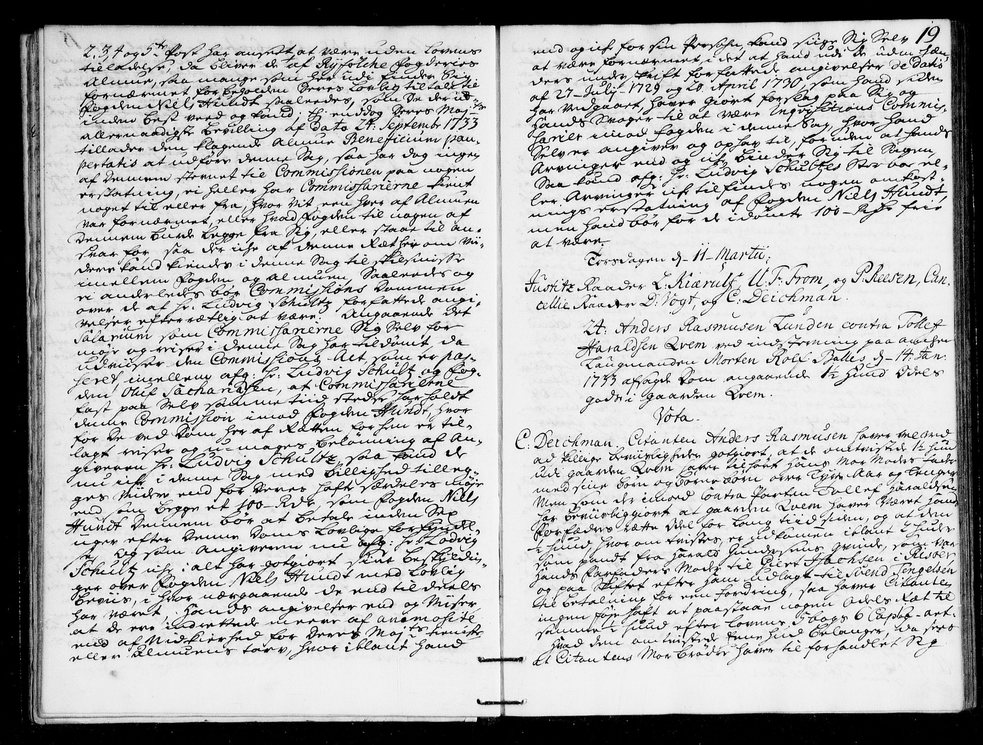 Overhoffretten 1667-1797, AV/RA-EA-2884/Ac/L0169: Voteringsprotokoll, 1734, p. 18b-19a