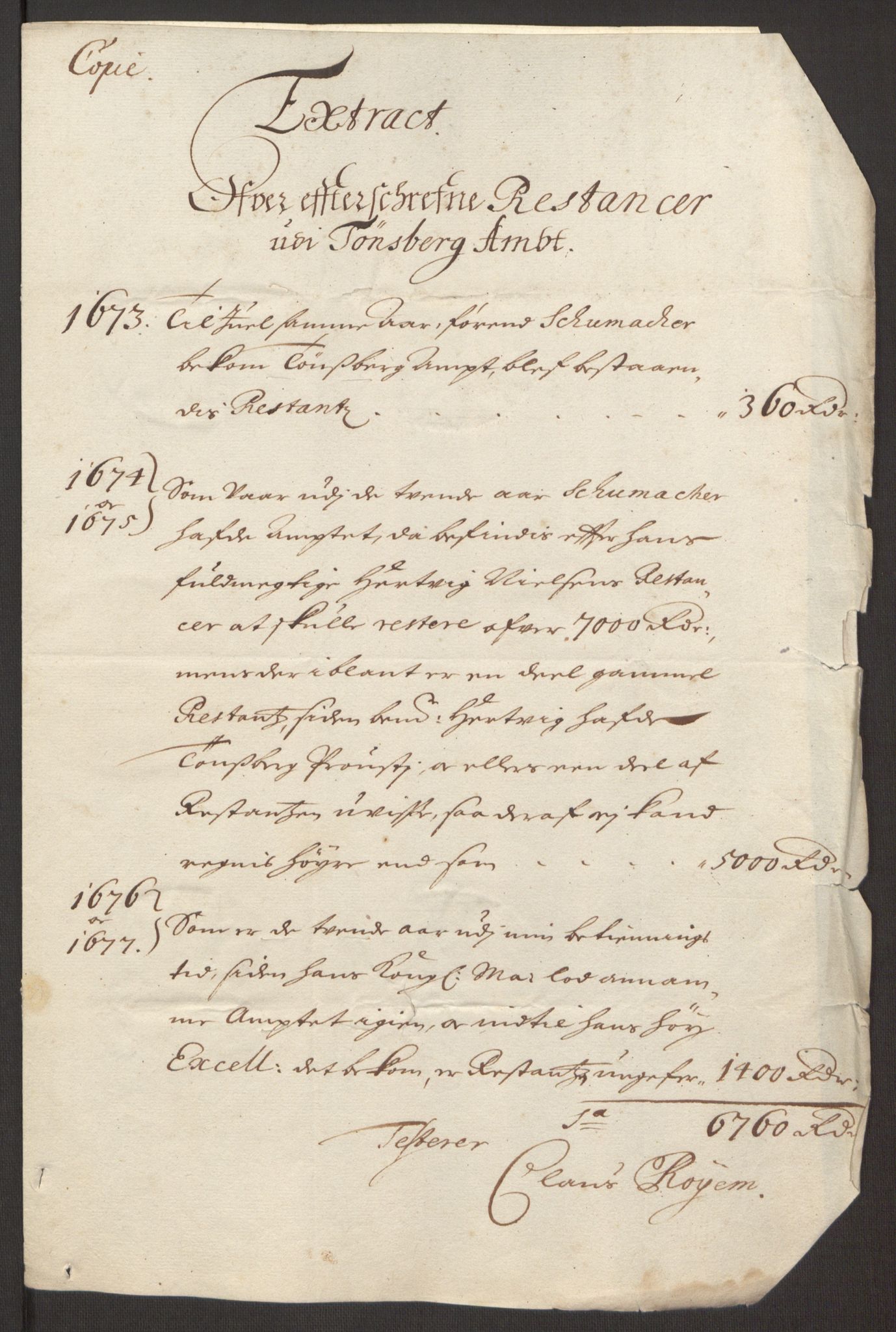 Rentekammeret inntil 1814, Reviderte regnskaper, Fogderegnskap, RA/EA-4092/R32/L1844: Fogderegnskap Jarlsberg grevskap, 1674-1675, p. 266