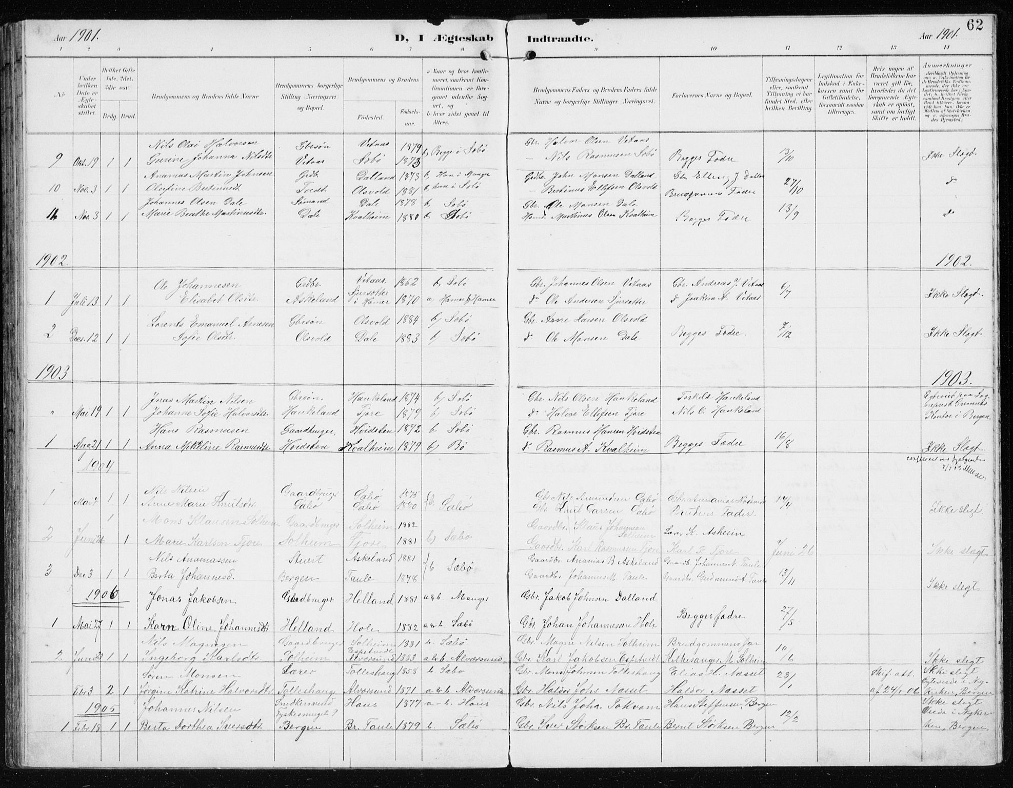 Manger sokneprestembete, AV/SAB-A-76801/H/Hab: Parish register (copy) no. D 3, 1895-1910, p. 62