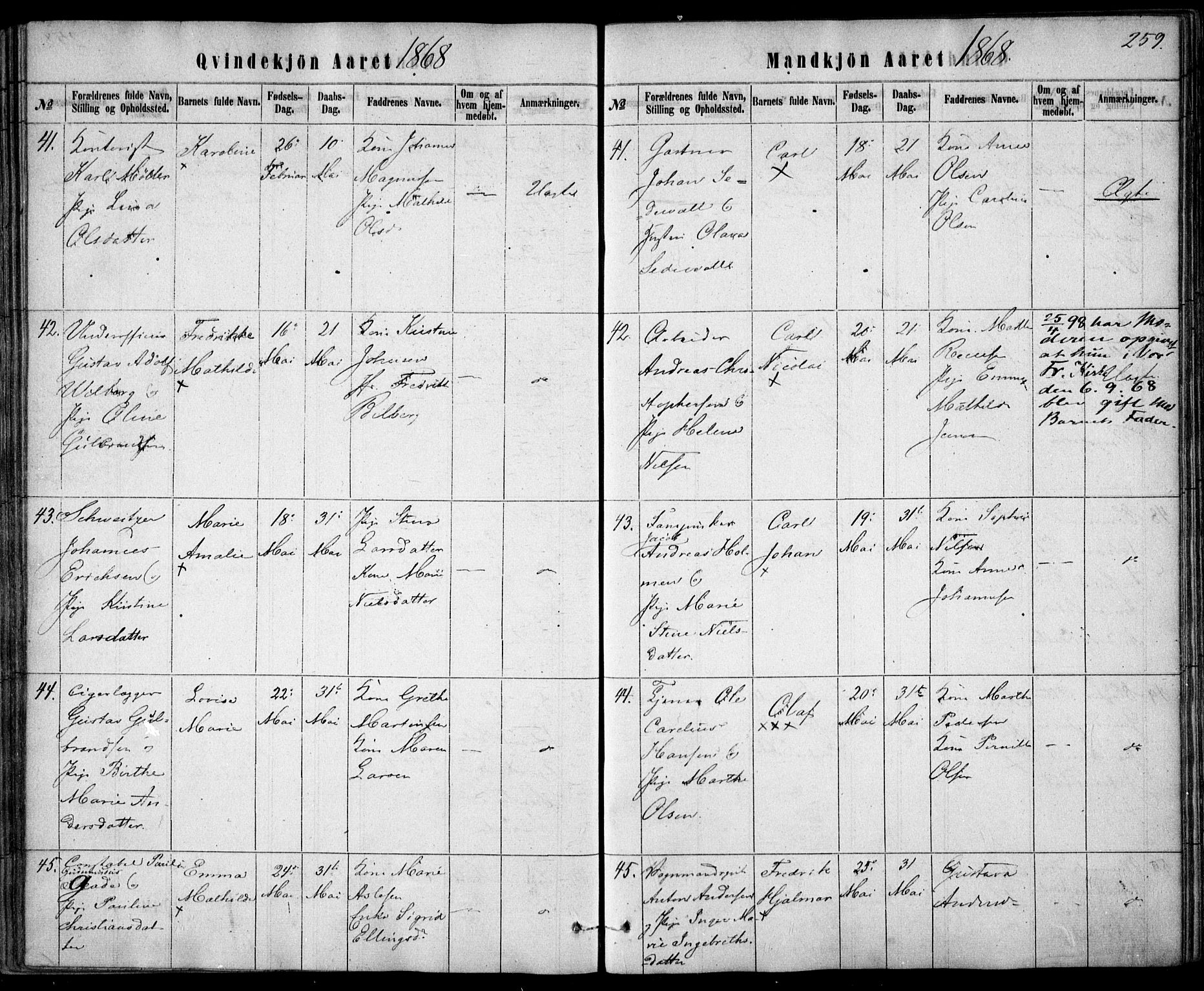 Rikshospitalet prestekontor Kirkebøker, AV/SAO-A-10309b/F/L0004: Parish register (official) no. 4, 1853-1870, p. 259