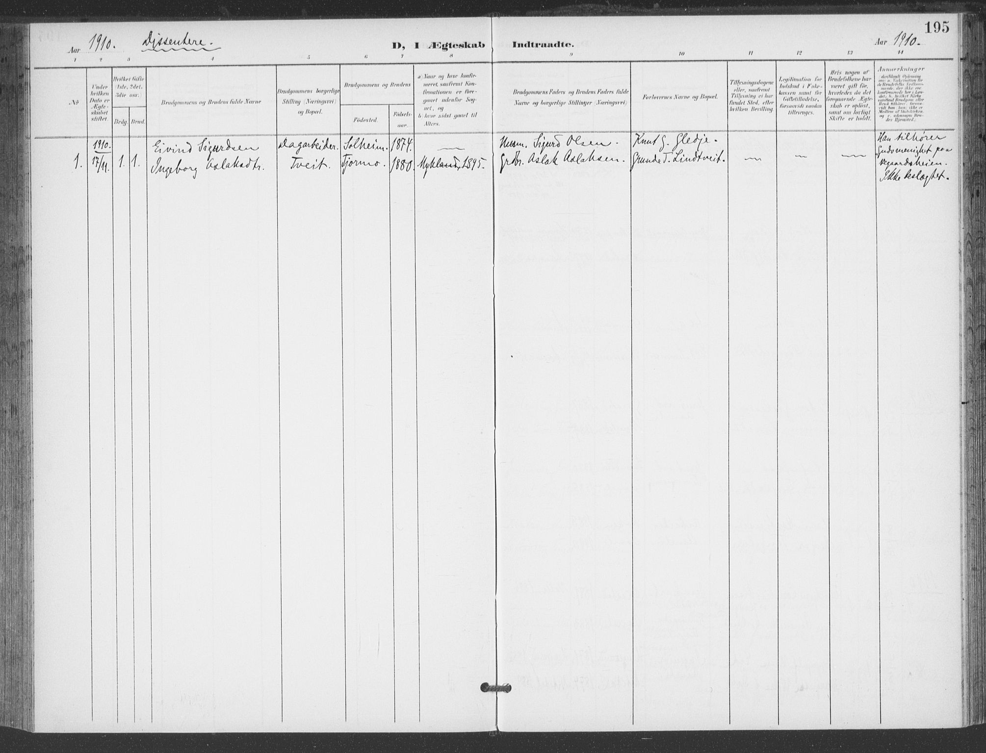Åmli sokneprestkontor, SAK/1111-0050/F/Fa/Fac/L0012: Parish register (official) no. A 12, 1900-1914, p. 195
