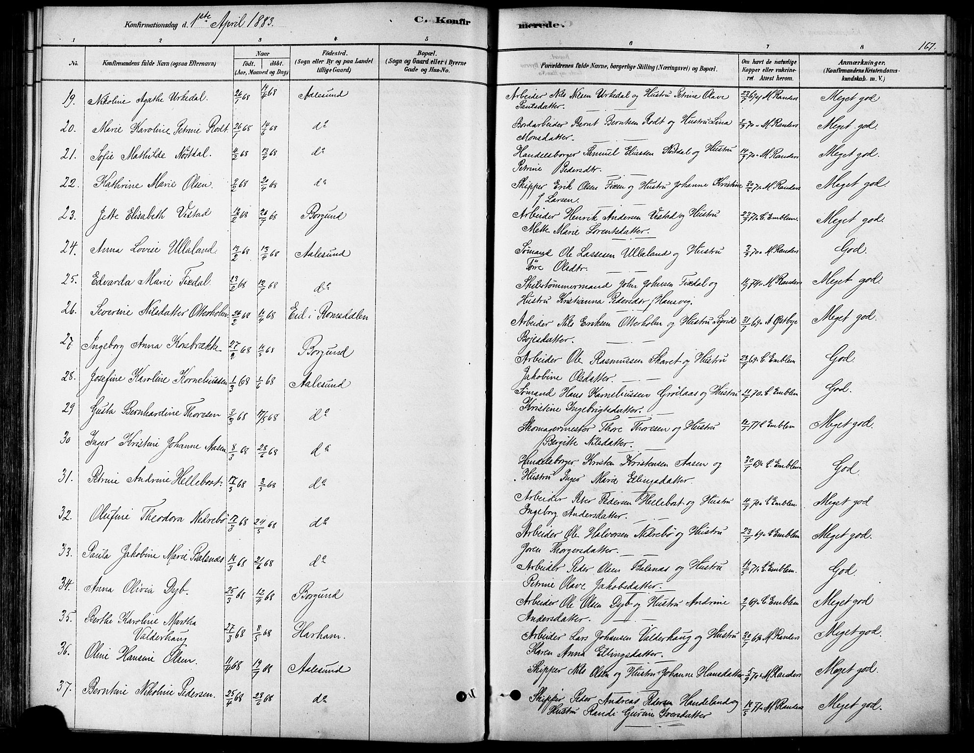 Ministerialprotokoller, klokkerbøker og fødselsregistre - Møre og Romsdal, AV/SAT-A-1454/529/L0454: Parish register (official) no. 529A04, 1878-1885, p. 167