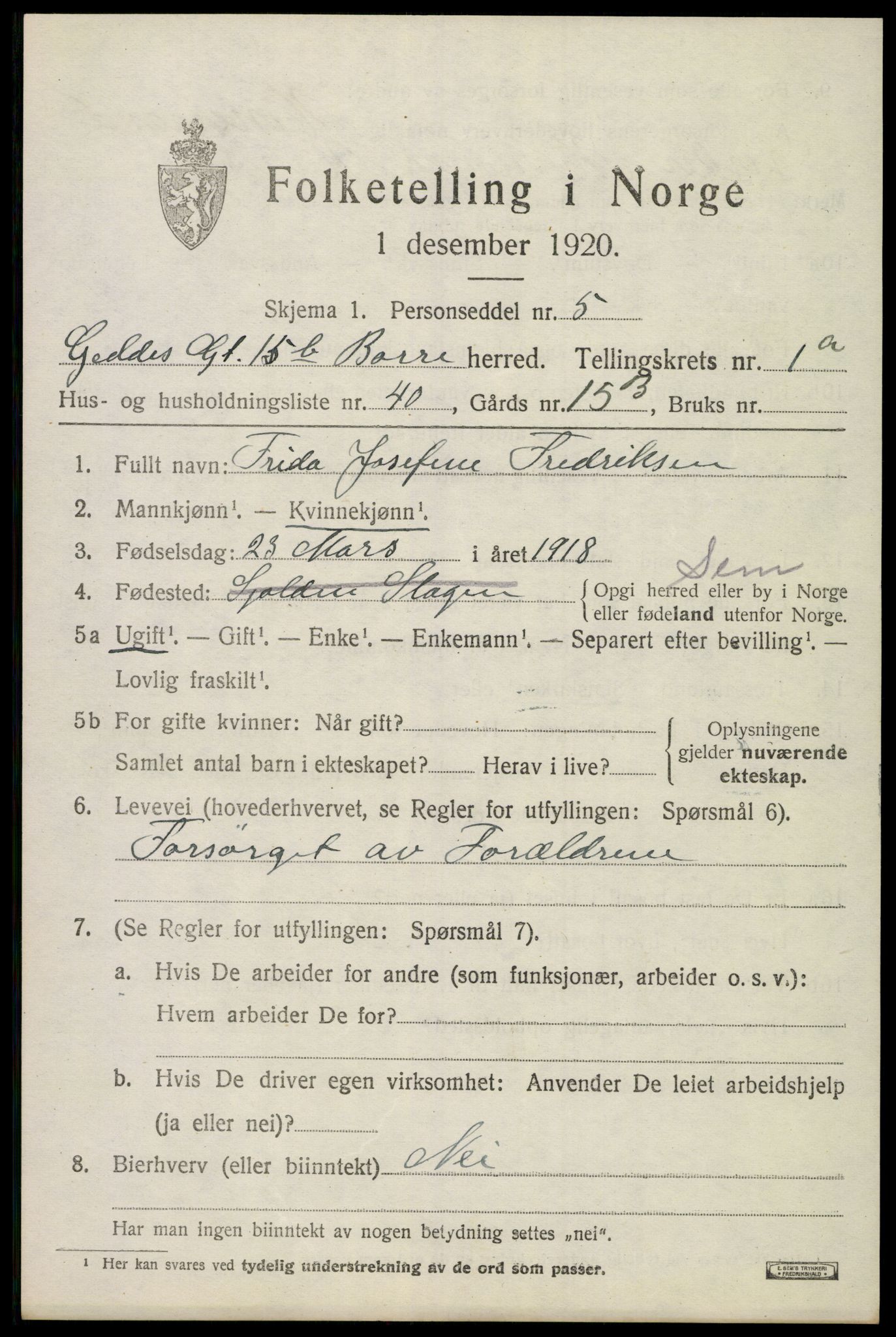 SAKO, 1920 census for Borre, 1920, p. 1924