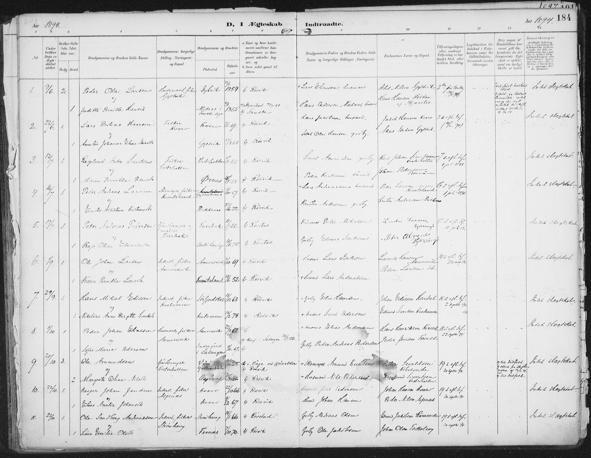 Ministerialprotokoller, klokkerbøker og fødselsregistre - Nordland, AV/SAT-A-1459/854/L0779: Parish register (official) no. 854A02, 1892-1909, p. 184