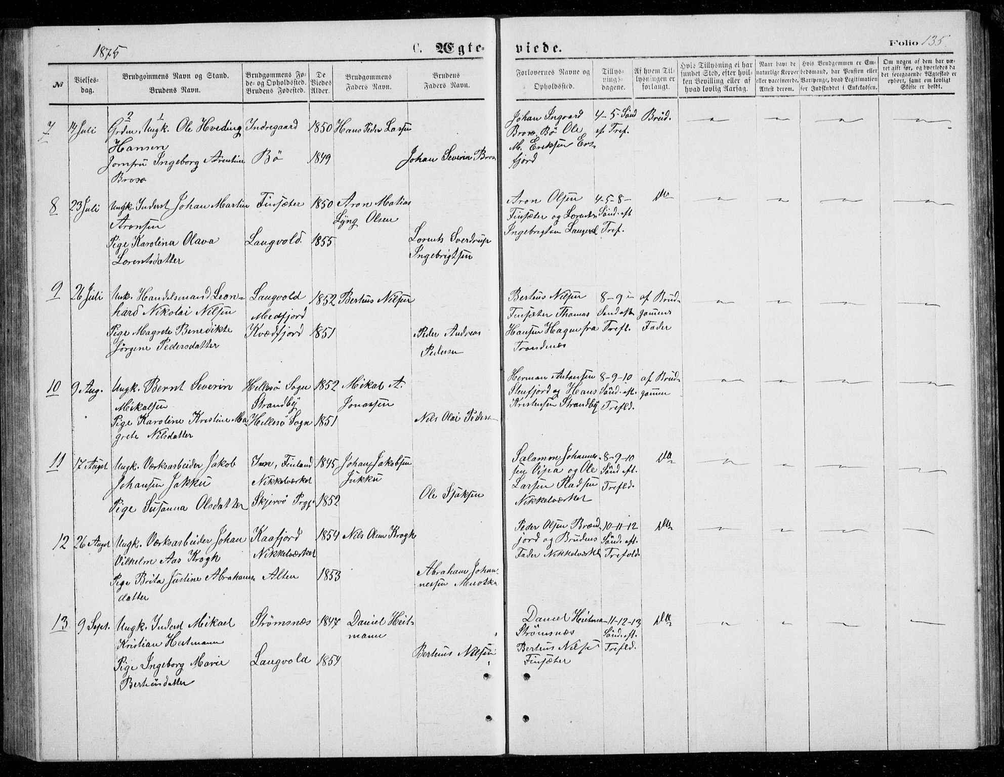 Berg sokneprestkontor, AV/SATØ-S-1318/G/Ga/Gab/L0003klokker: Parish register (copy) no. 3, 1874-1886, p. 135