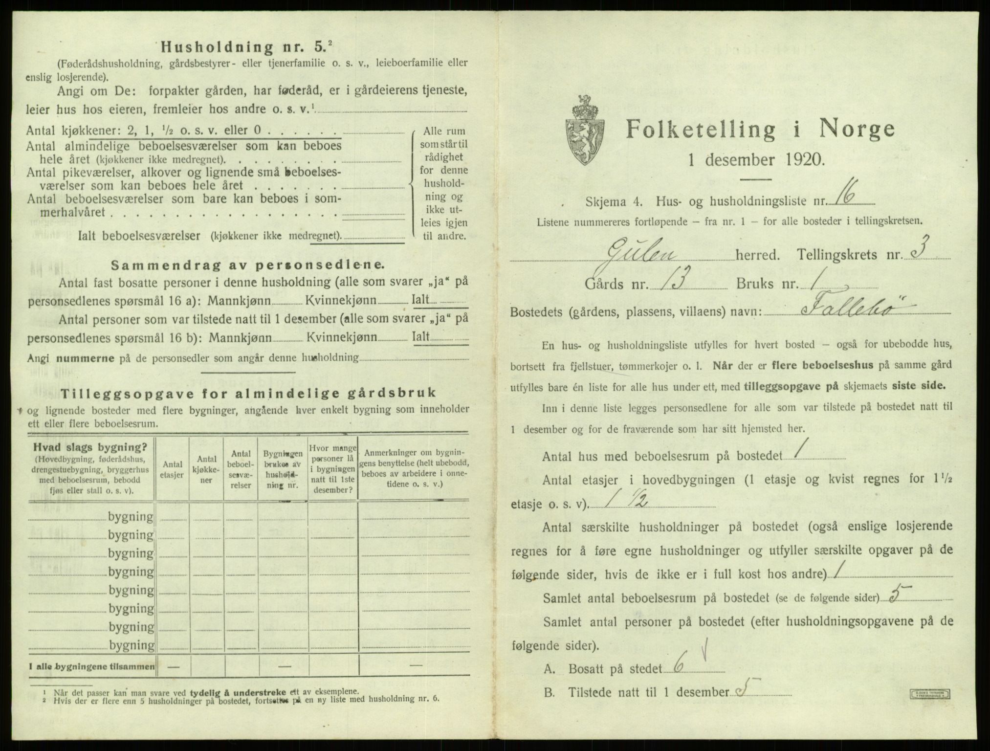 SAB, 1920 census for Gulen, 1920, p. 154